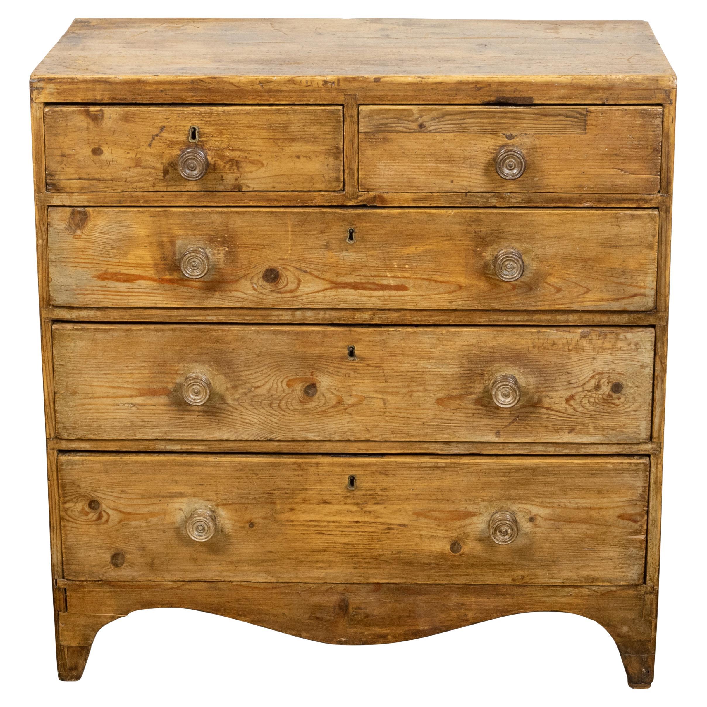 English 1820s Regency Period Pine Chest with Five Graduated Drawers and Patina
