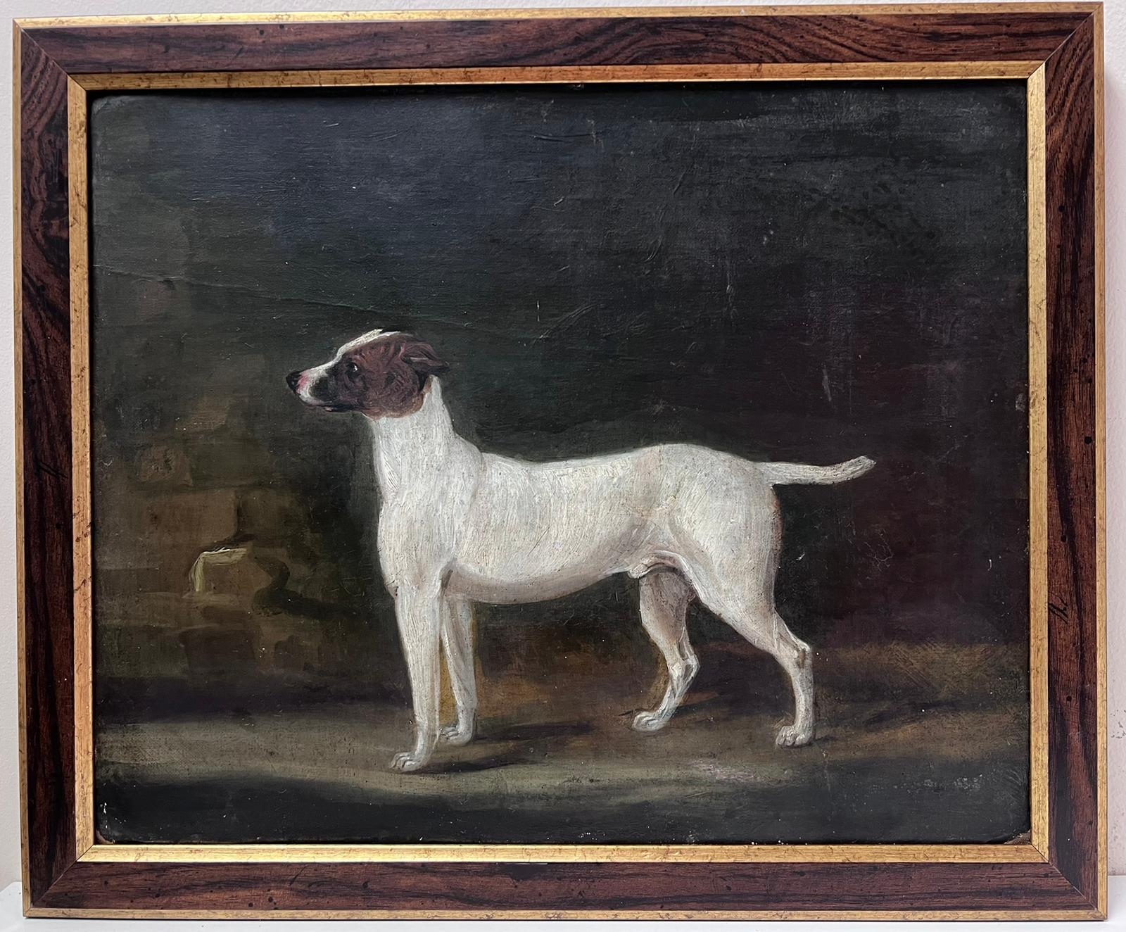 Pittura a olio inglese dei primi anni del 1800 Ritratto di un cane terrier in un paesaggio - Painting di English 1830's