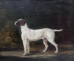 Pittura a olio inglese dei primi anni del 1800 Ritratto di un cane terrier in un paesaggio