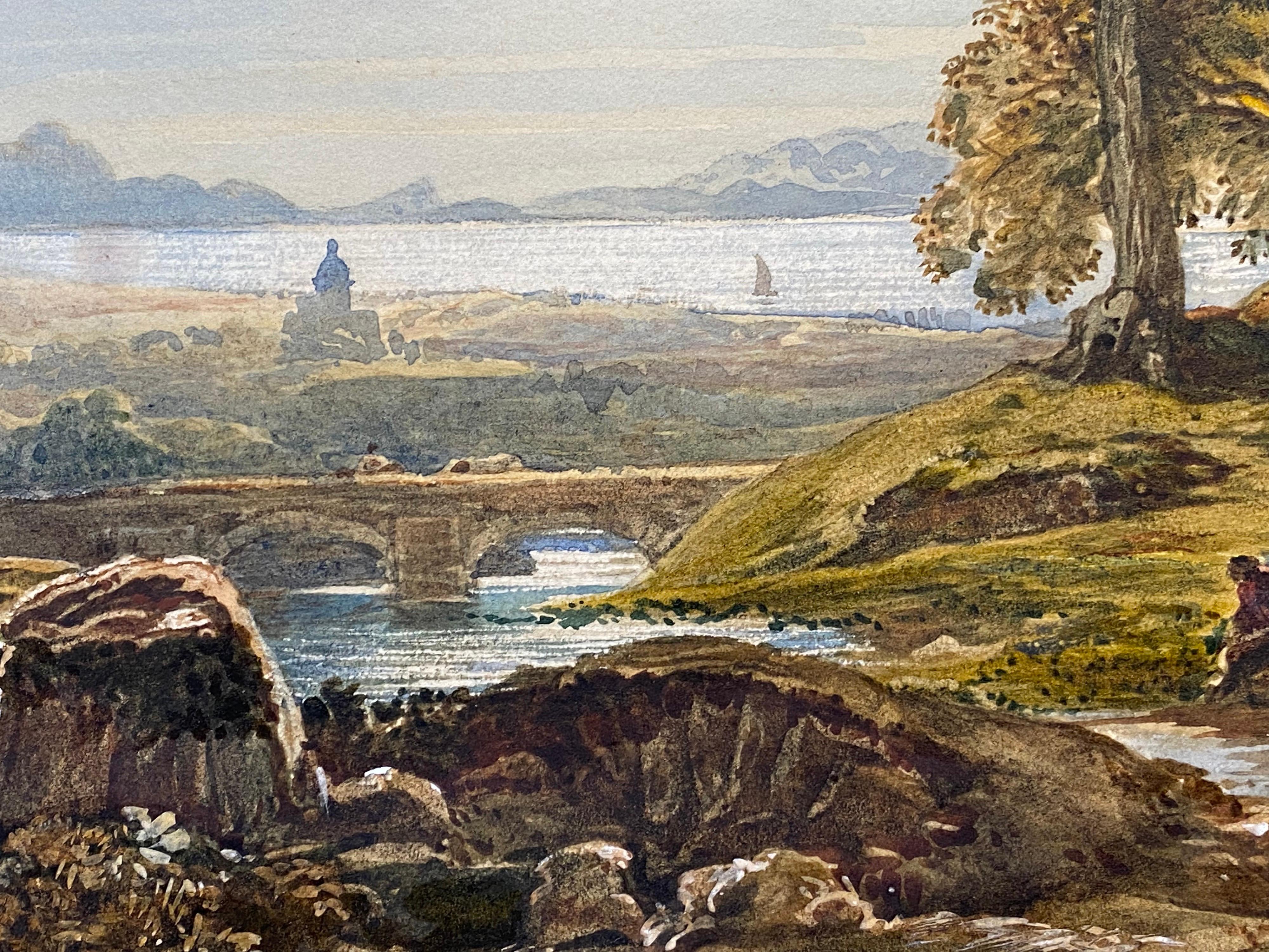 Early 1830's Scottish Victorian Painting Figures in Highland Loch Landscape For Sale 1