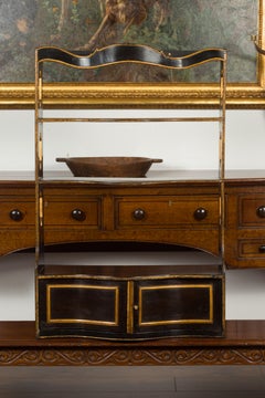 English 1830s Regency Black and Gold Serpentine Front Wall Hanging Shelf