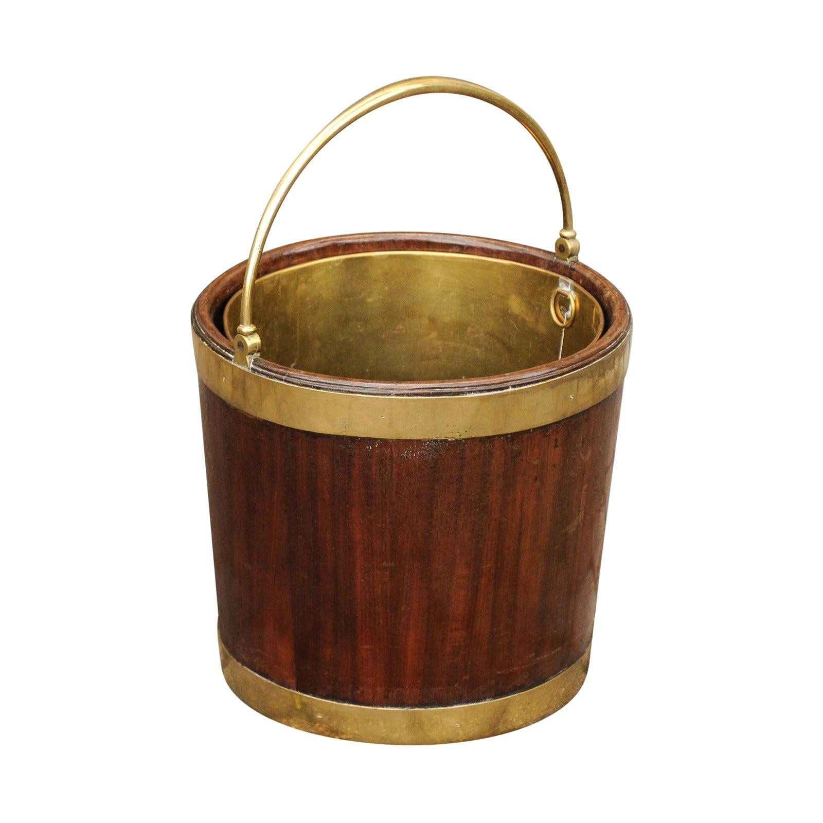 English 1830s Regency Mahogany Bucket with Brass Liner, Handle and Braces For Sale