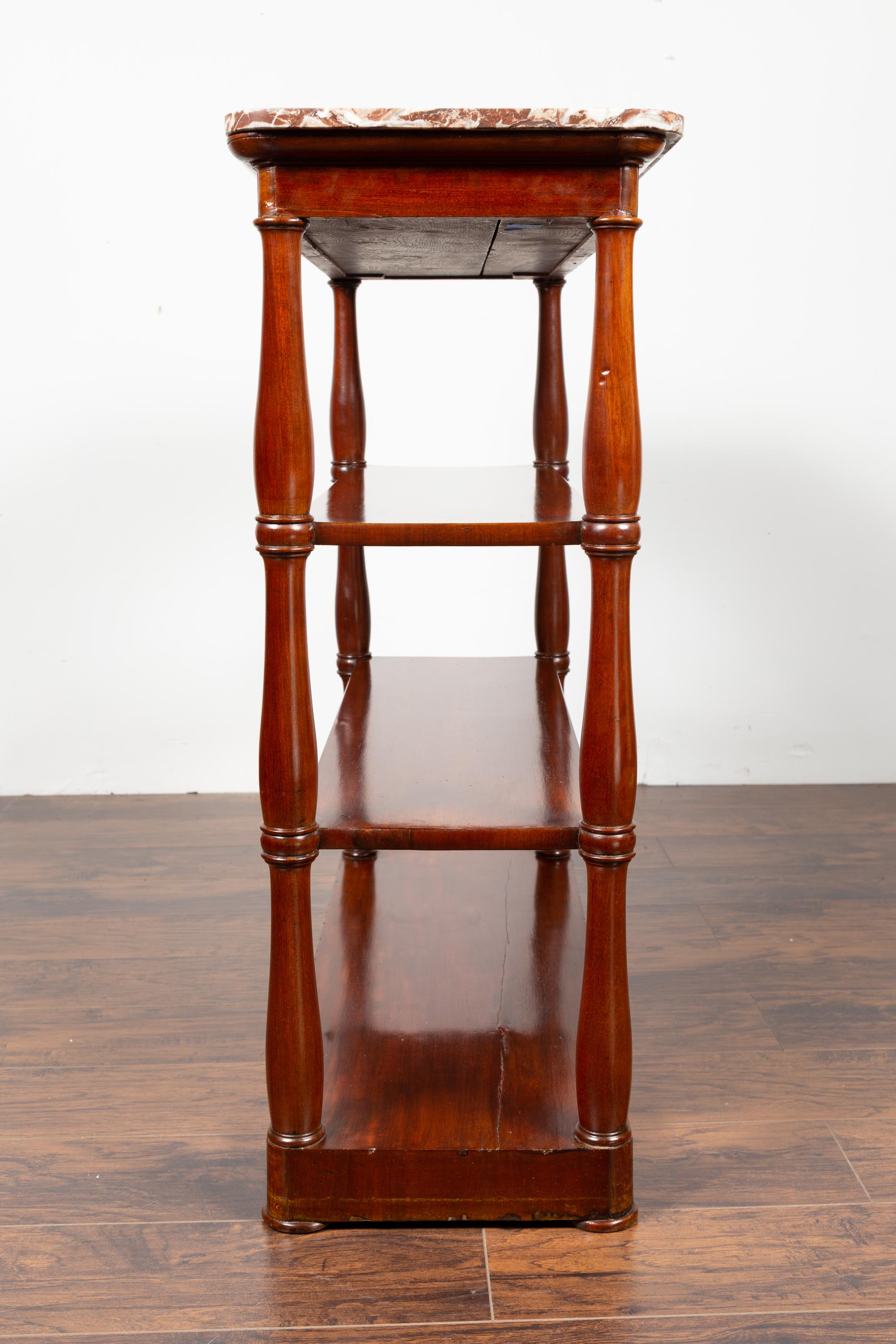 English 1840 Mahogany Étagère with Red Marble Top and Baluster Supports For Sale 5