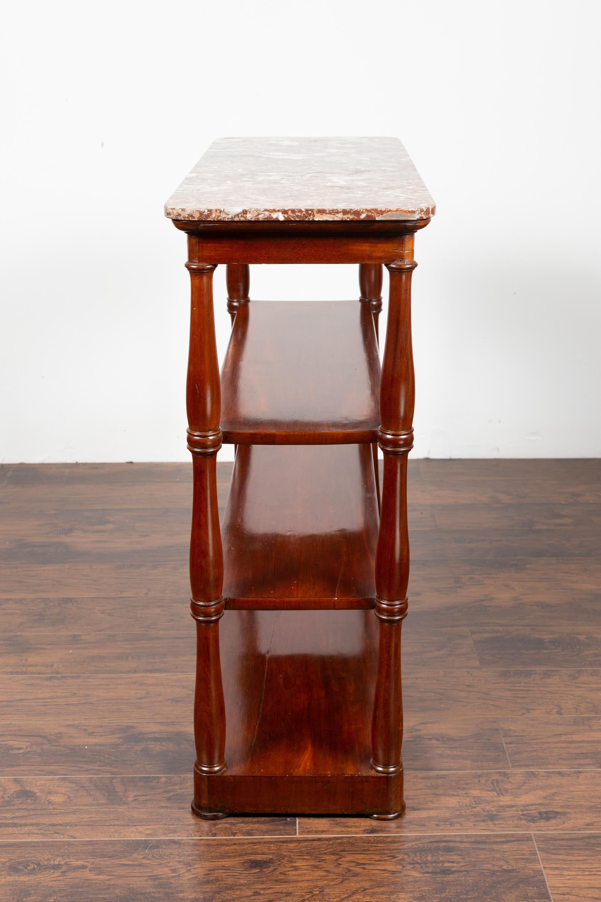 English 1840 Mahogany Étagère with Red Marble Top and Baluster Supports For Sale 7