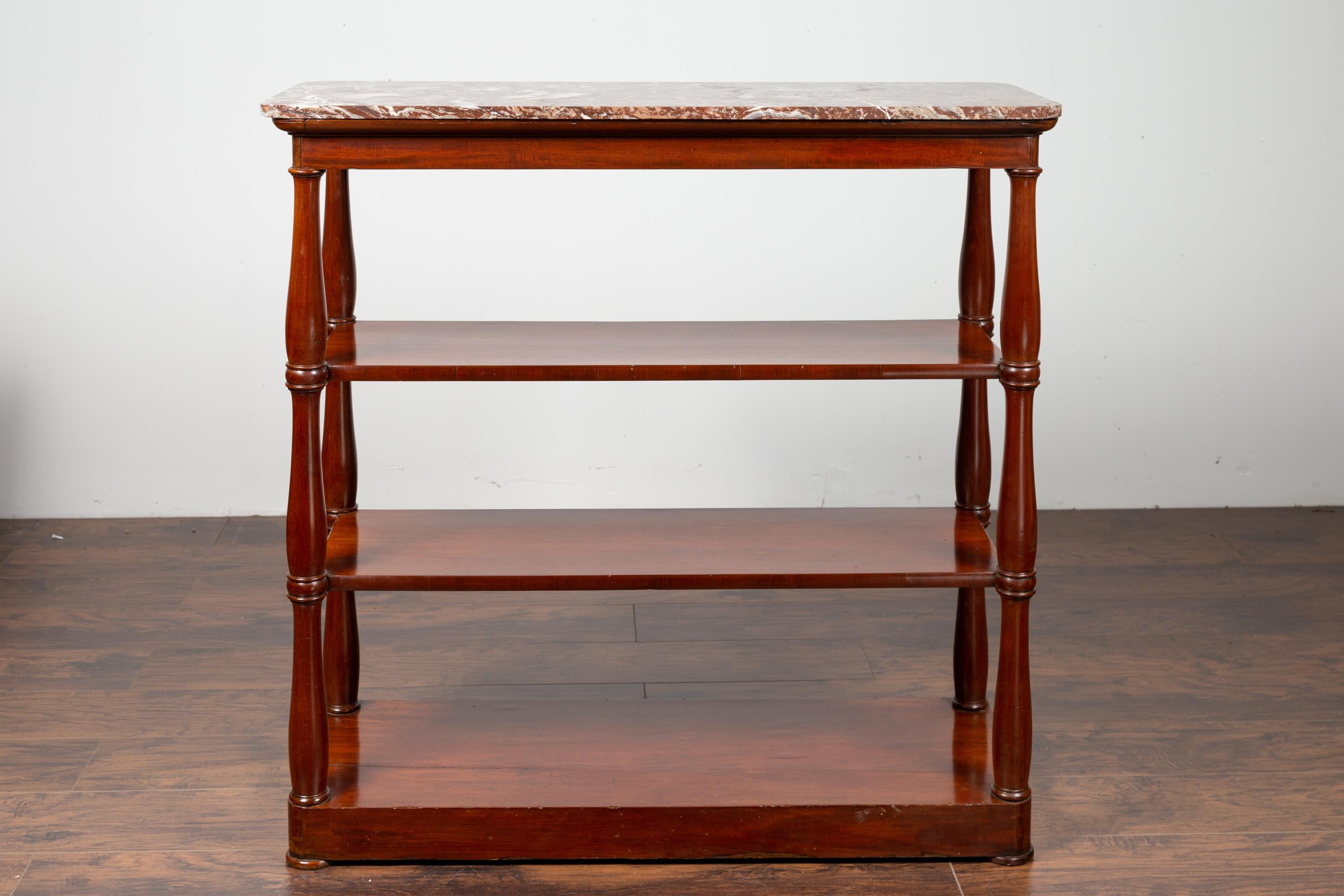 English 1840 Mahogany Étagère with Red Marble Top and Baluster Supports For Sale 8