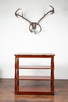 English 1840 Mahogany Étagère with Red Marble Top and Baluster Supports