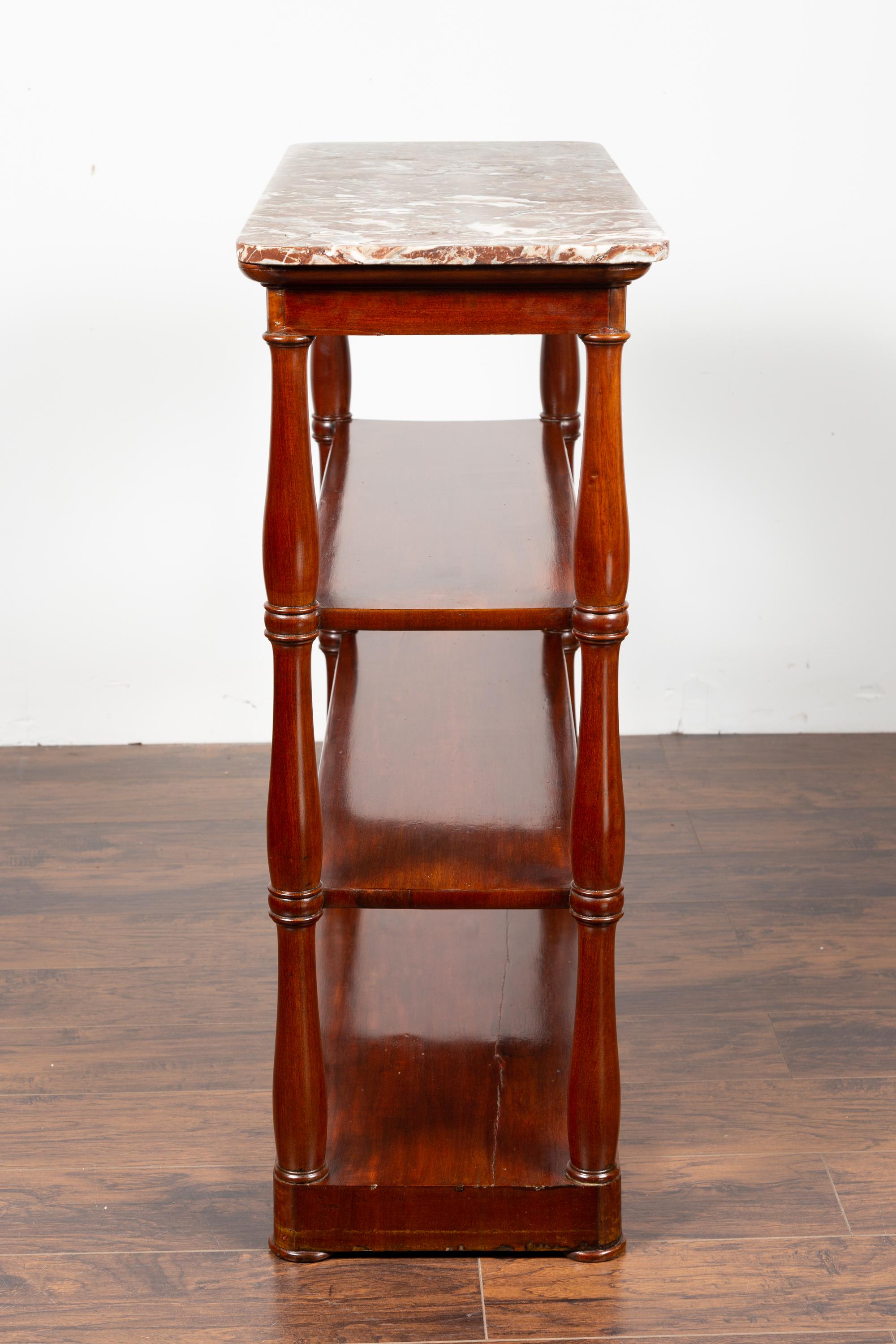 English 1840 Mahogany Étagère with Red Marble Top and Baluster Supports For Sale 3