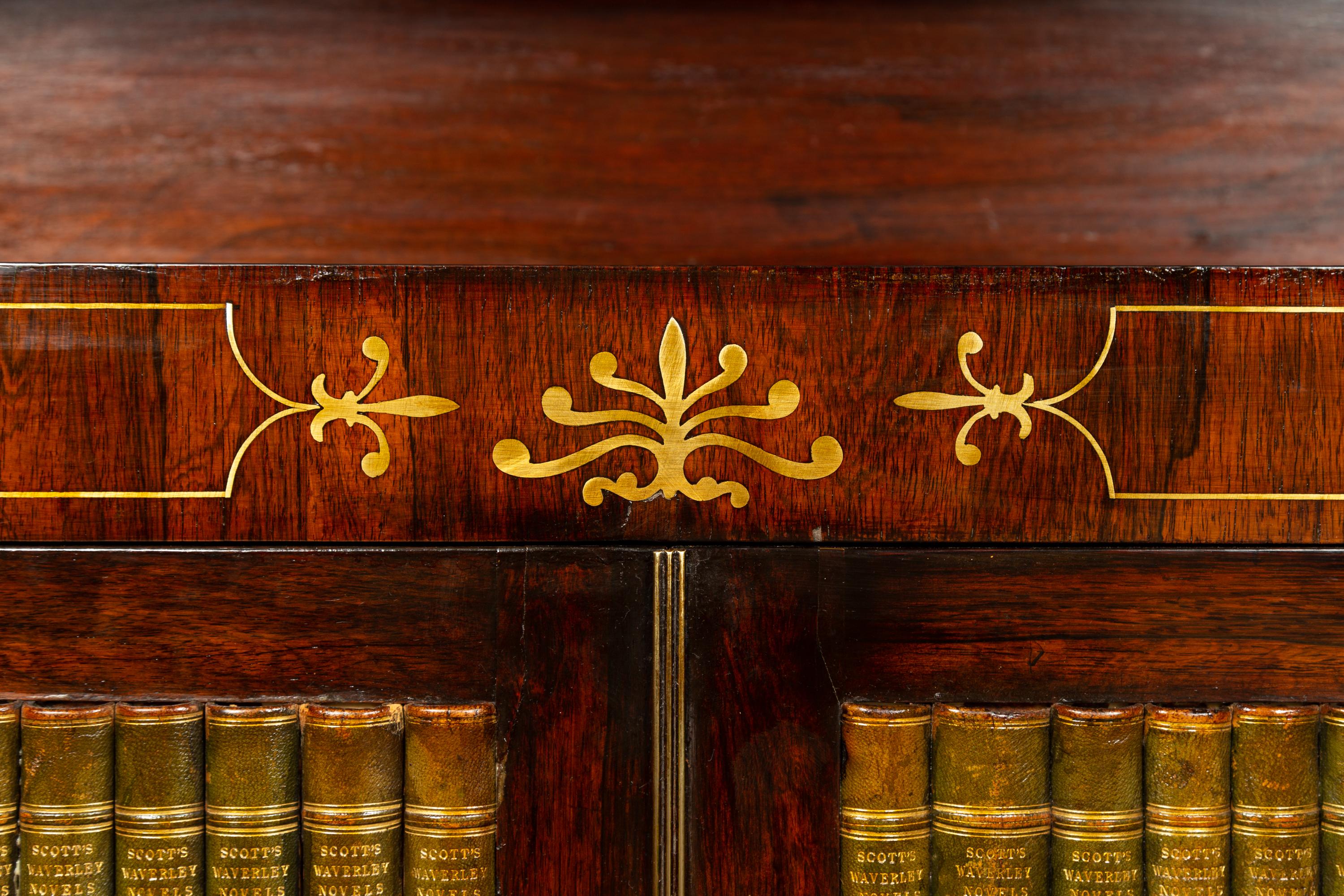 Wire English 1840s Mahogany Cabinet with Faux-Book Doors and Open Shelves