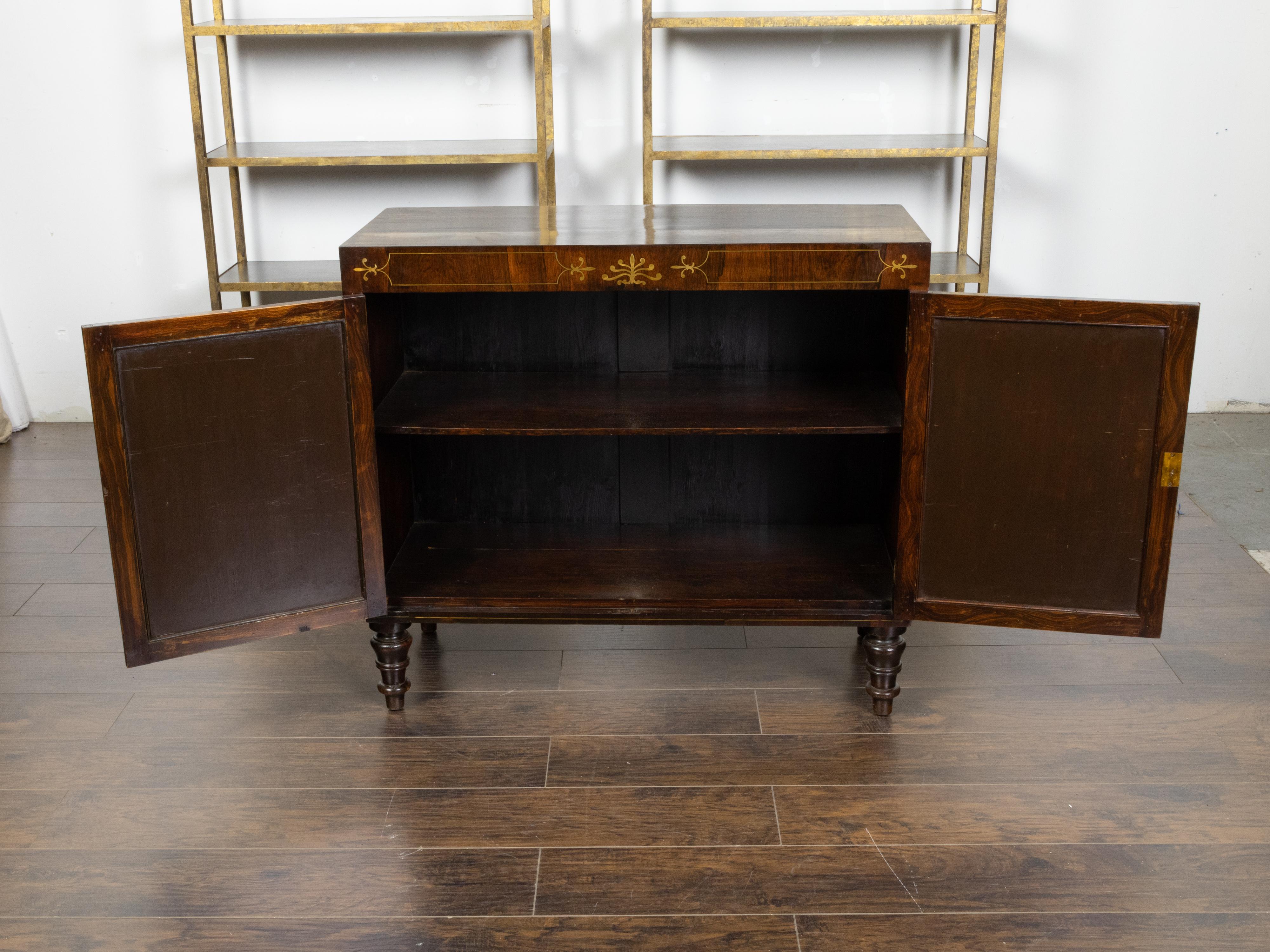 English 1840s Mahogany Cabinet with Leather Faux Books and Foliage Inlay For Sale 4