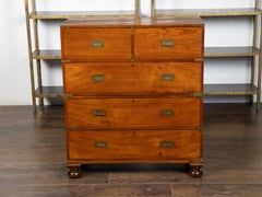 English 1840s Mahogany Campaign Chest with Five Drawers and Brass Hardware