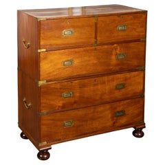 English 1840s Mahogany Campaign Chest with Five Drawers and Brass Hardware