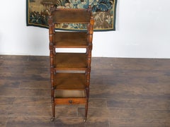 English 1840s Mahogany Four-Tiered Trolley with Turned Side Posts and Casters