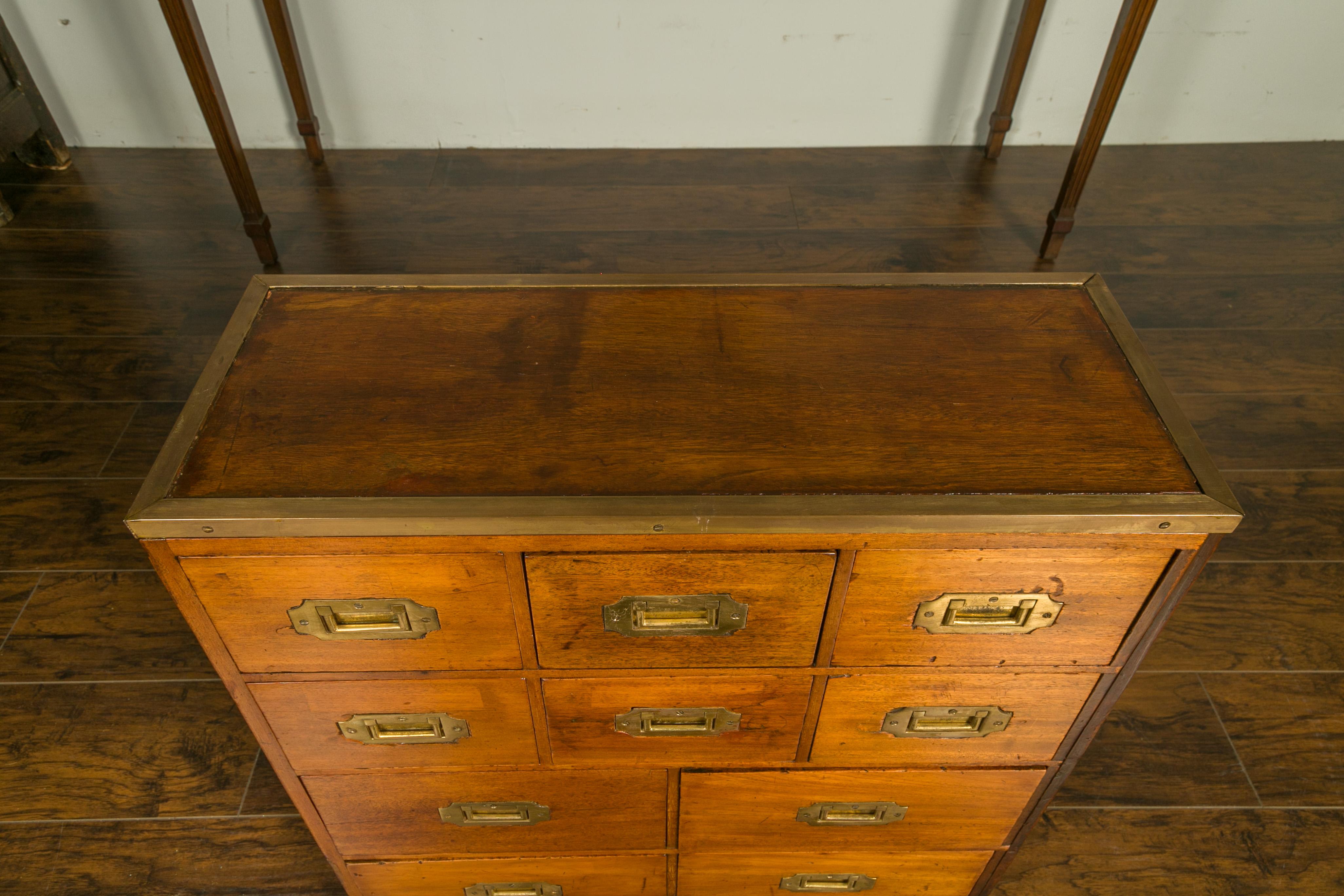 19th Century English 1840s Mahogany, Pine and Brass Campaign Chest on Custom Iron Stand