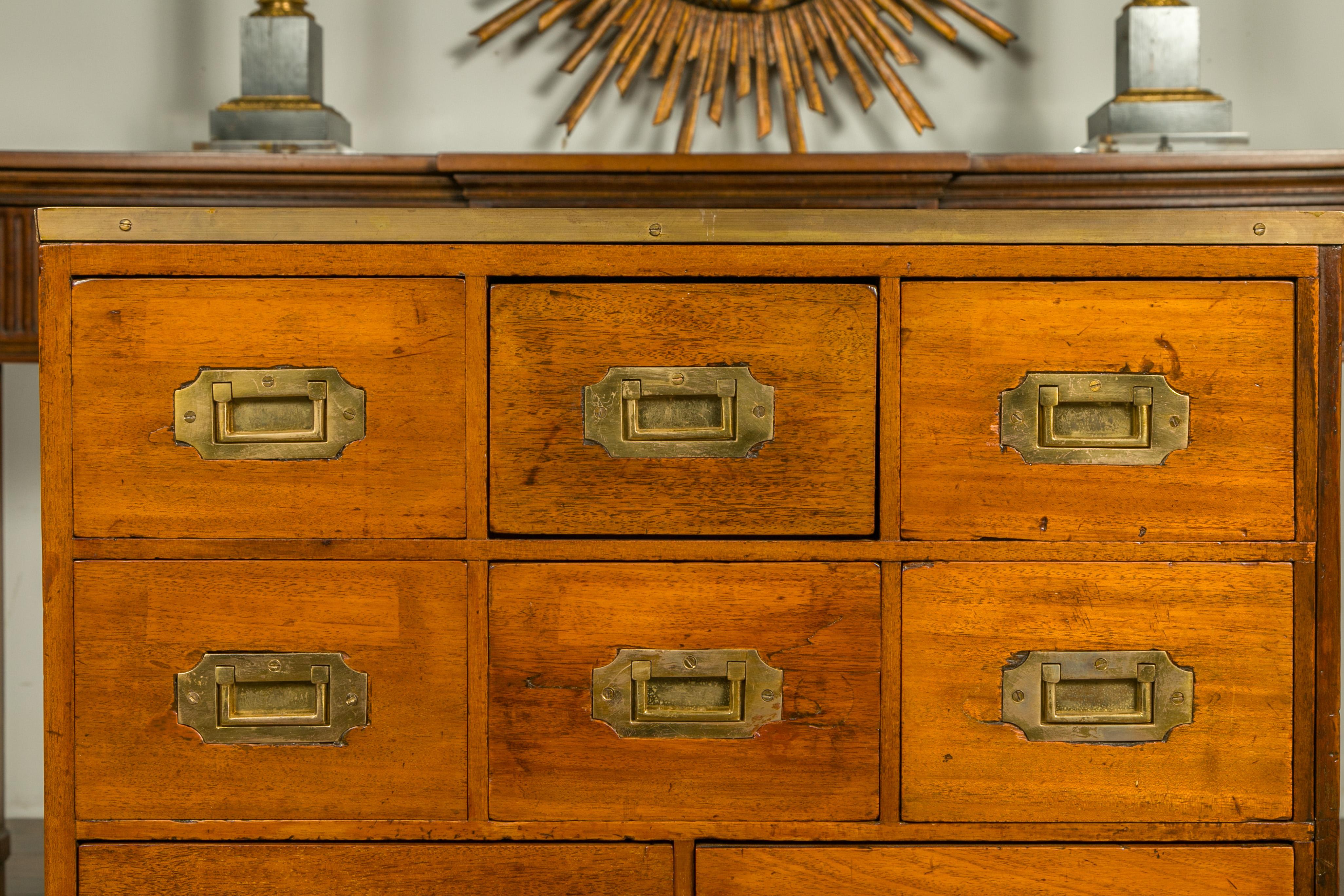 English 1840s Mahogany, Pine and Brass Campaign Chest on Custom Iron Stand 1