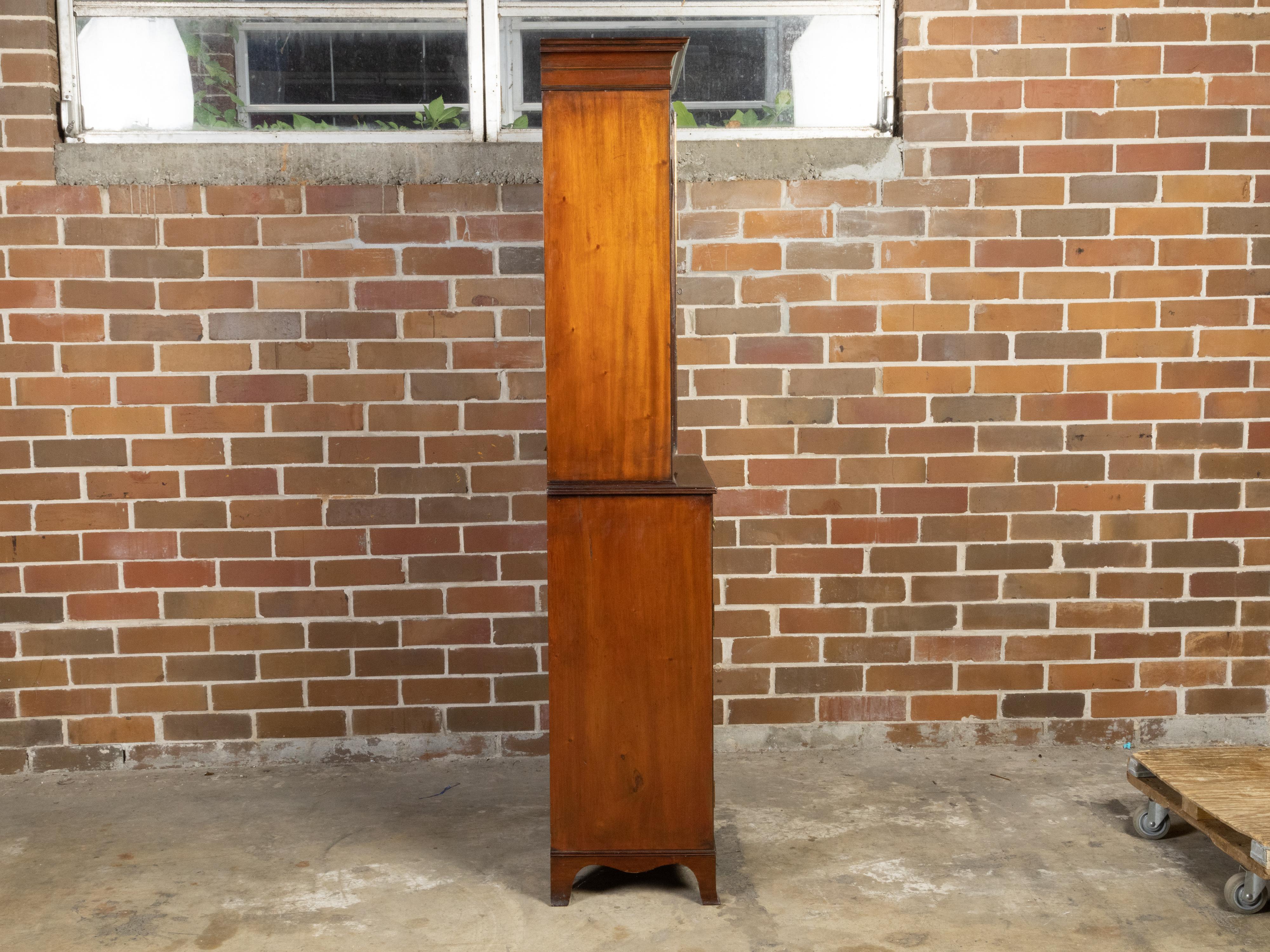 Inlay English 1840s Mahogany Veneered Vitrine Cabinet with Glass Doors and Drawers For Sale