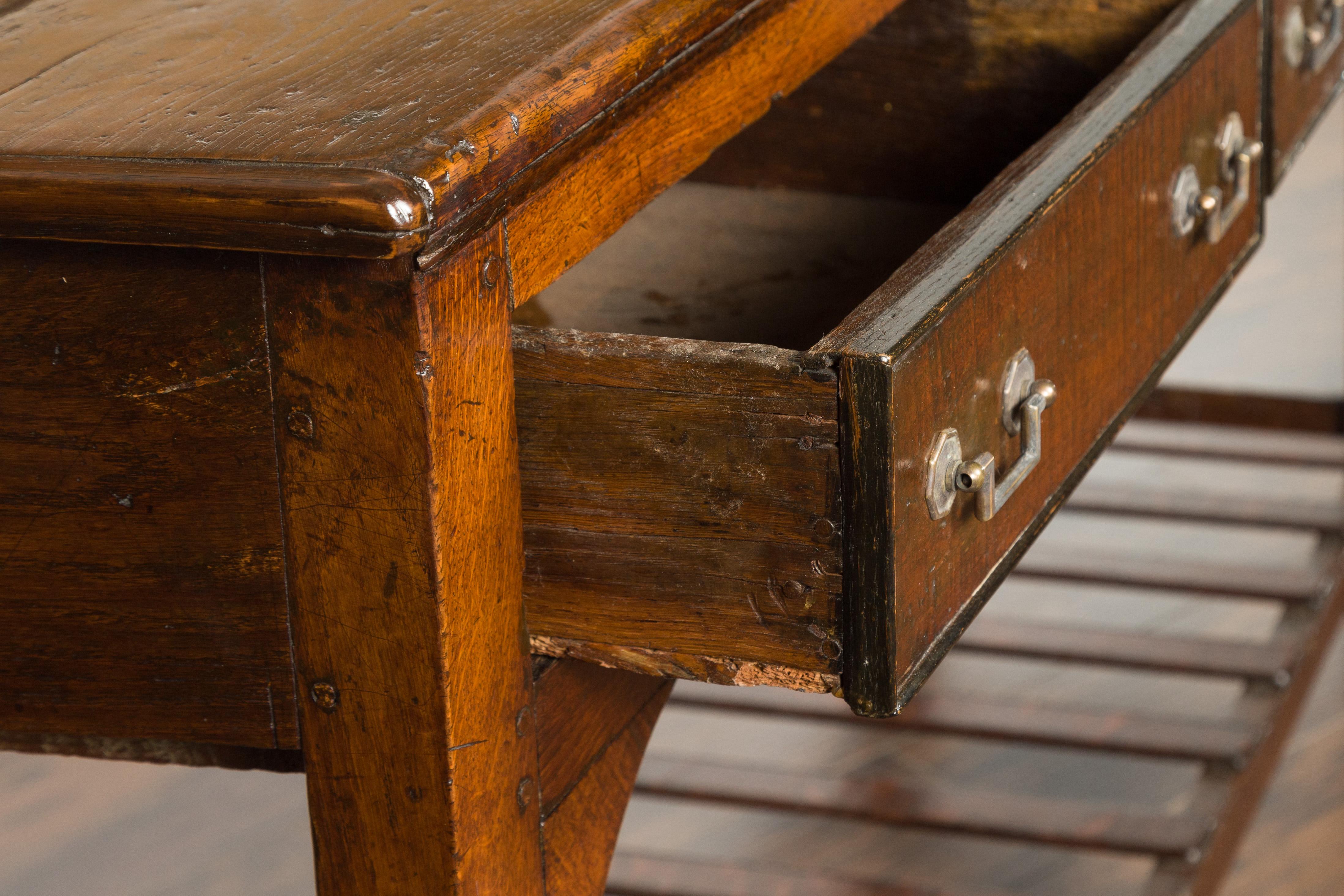 English 1840s Oak Dresser Base with Three Drawers and Lower Slatted Shelf 9