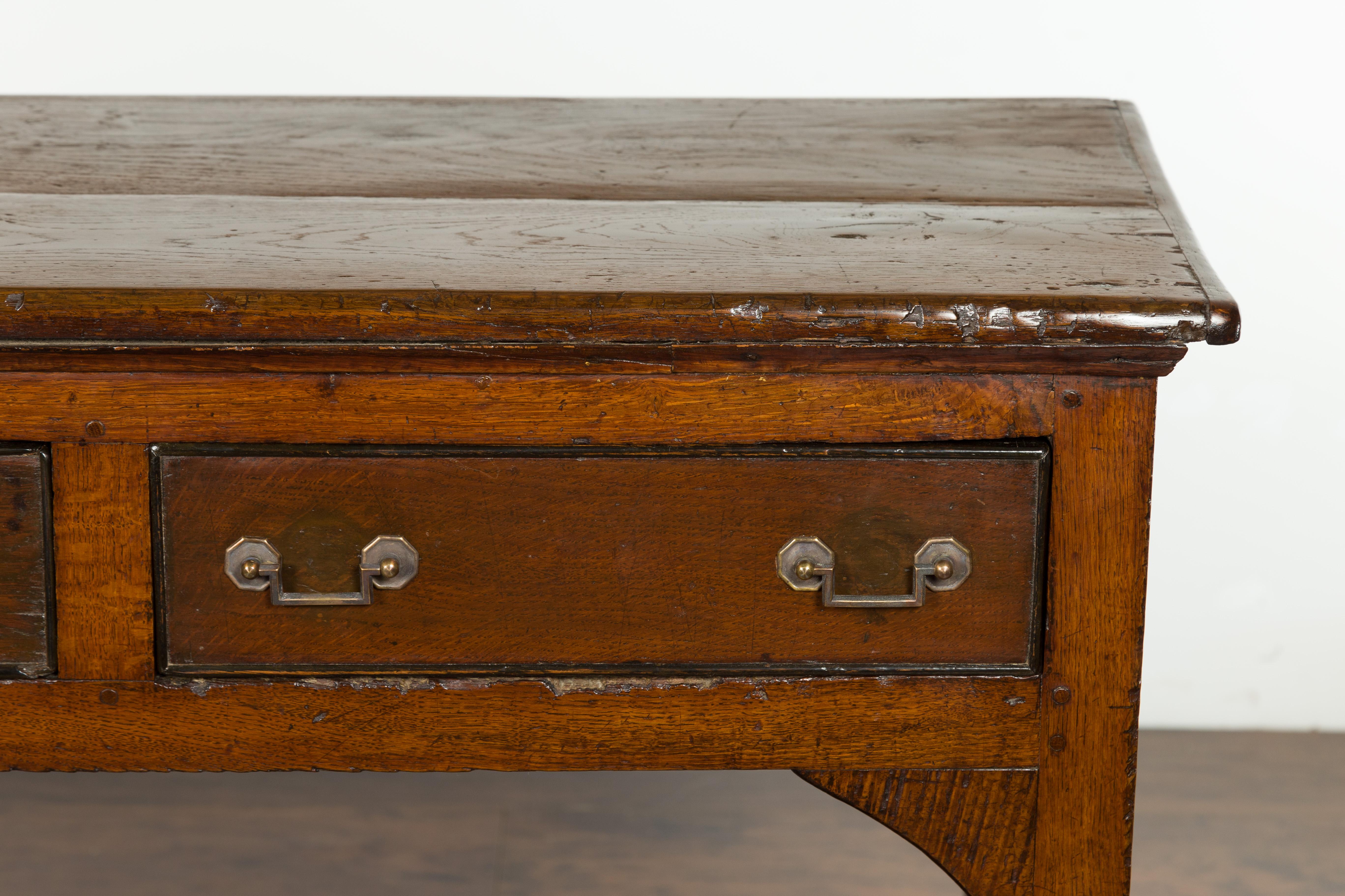 English 1840s Oak Dresser Base with Three Drawers and Lower Slatted Shelf 3