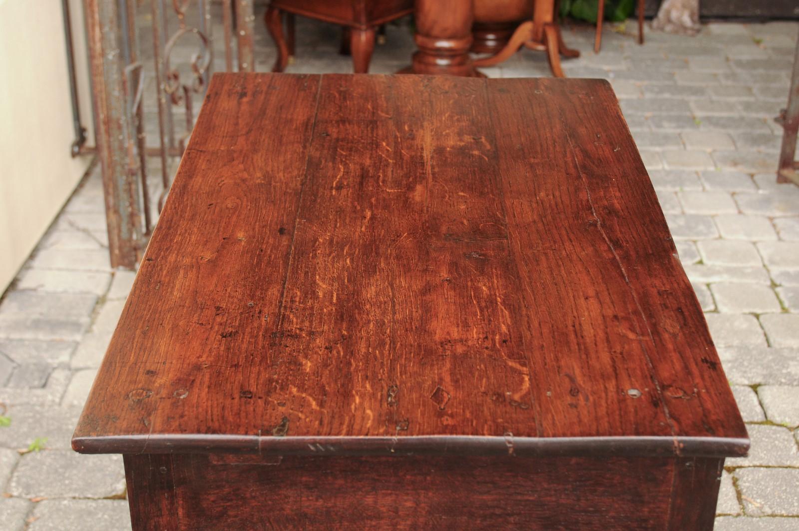 English 1840s Oak Side Table with Turned Legs and Curving X-Form Cross Stretcher 1