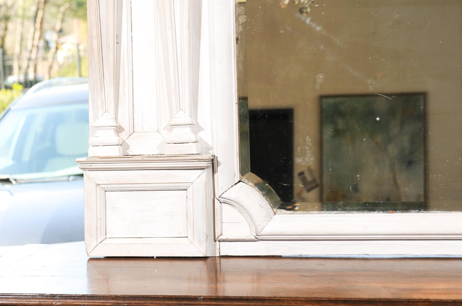 English 1840s Painted Wood Over Mantel Mirror with Classical Tapering Pilasters 5