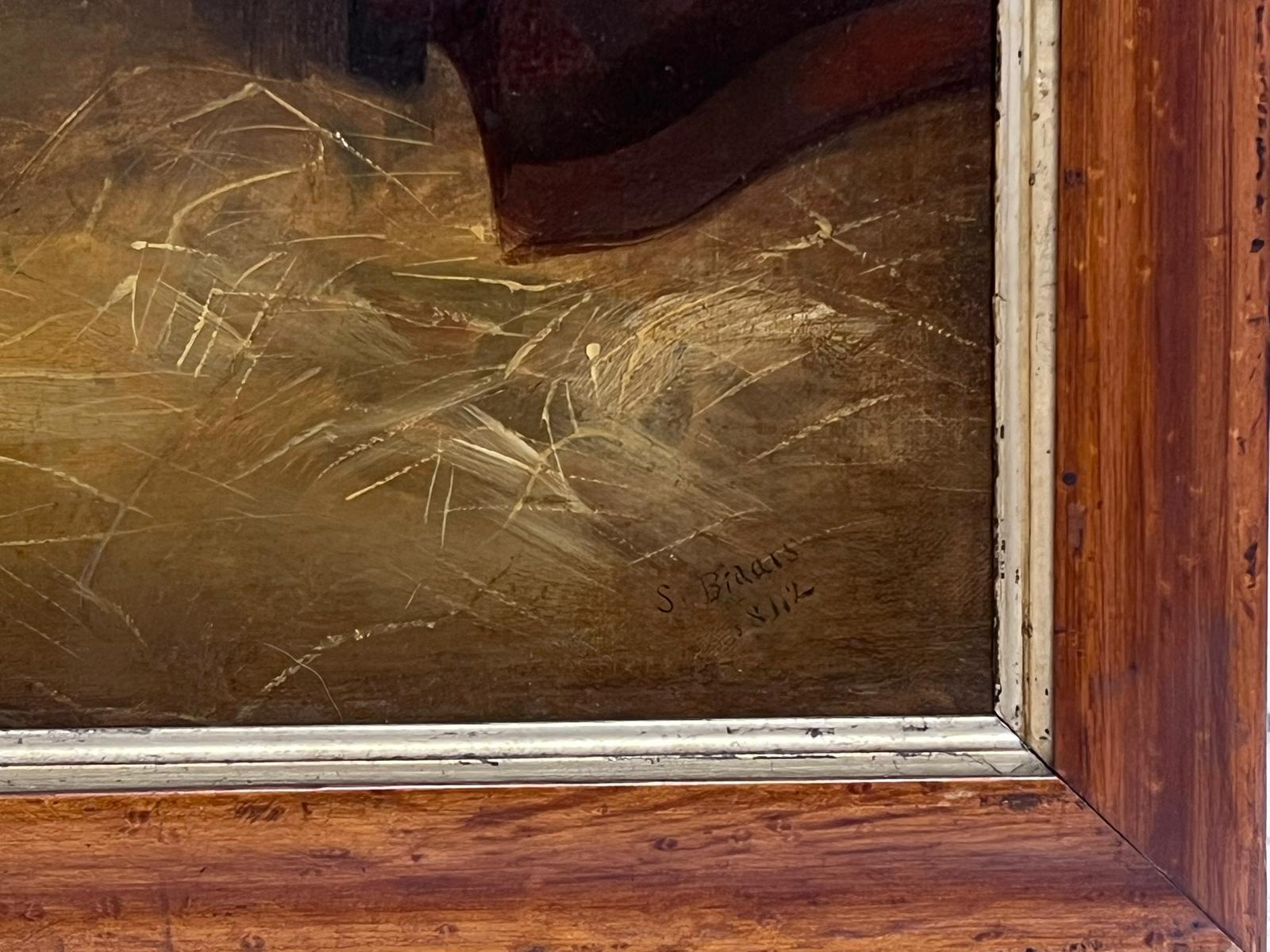 1840 Antique peinture à l'huile anglaise Cheval blanc dans l'intérieur d'une écurie signée et datée en vente 2