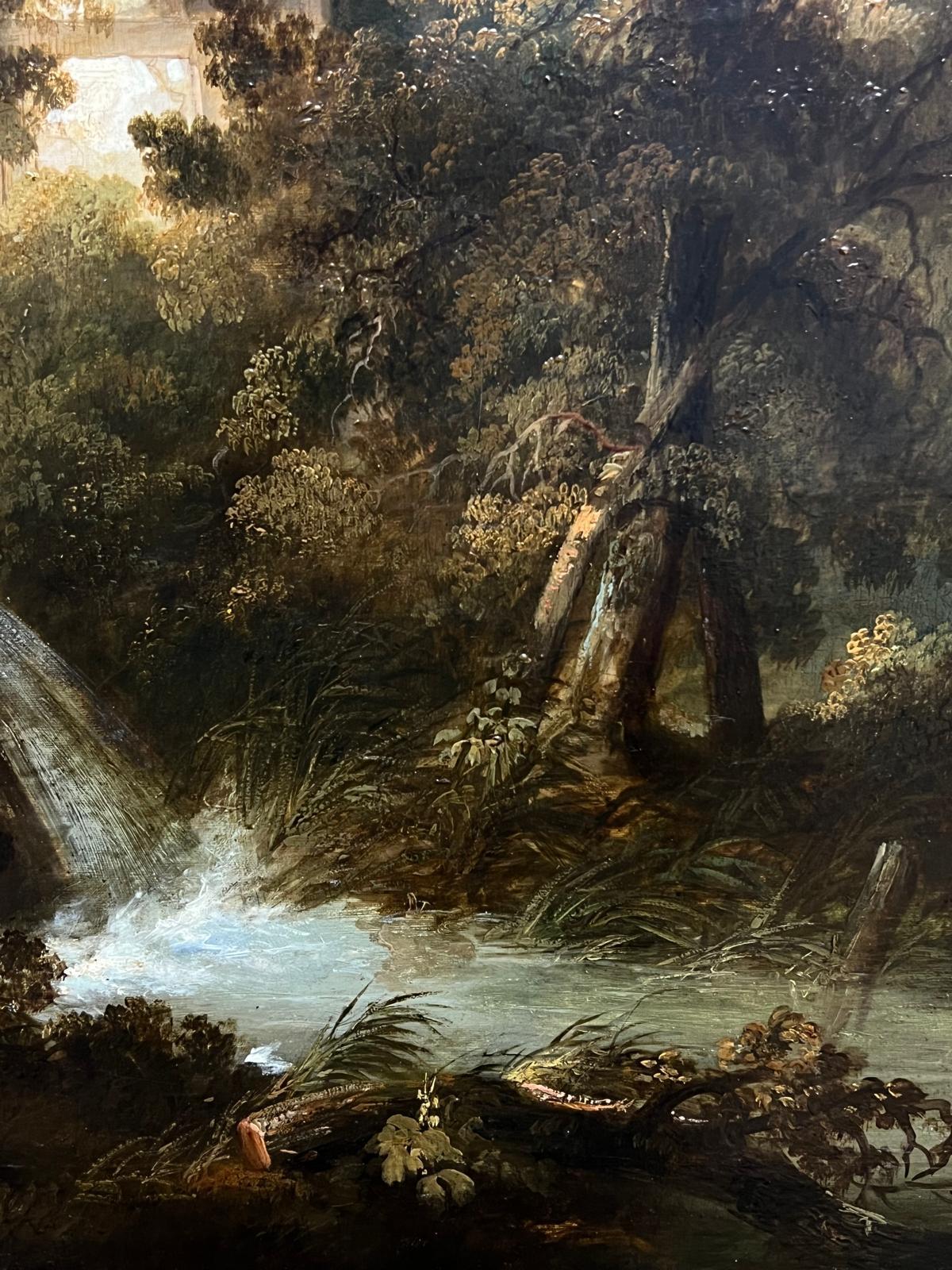 Fine Large 19th Century English Watermill Scene Oil Painting Cottage by Stream For Sale 2