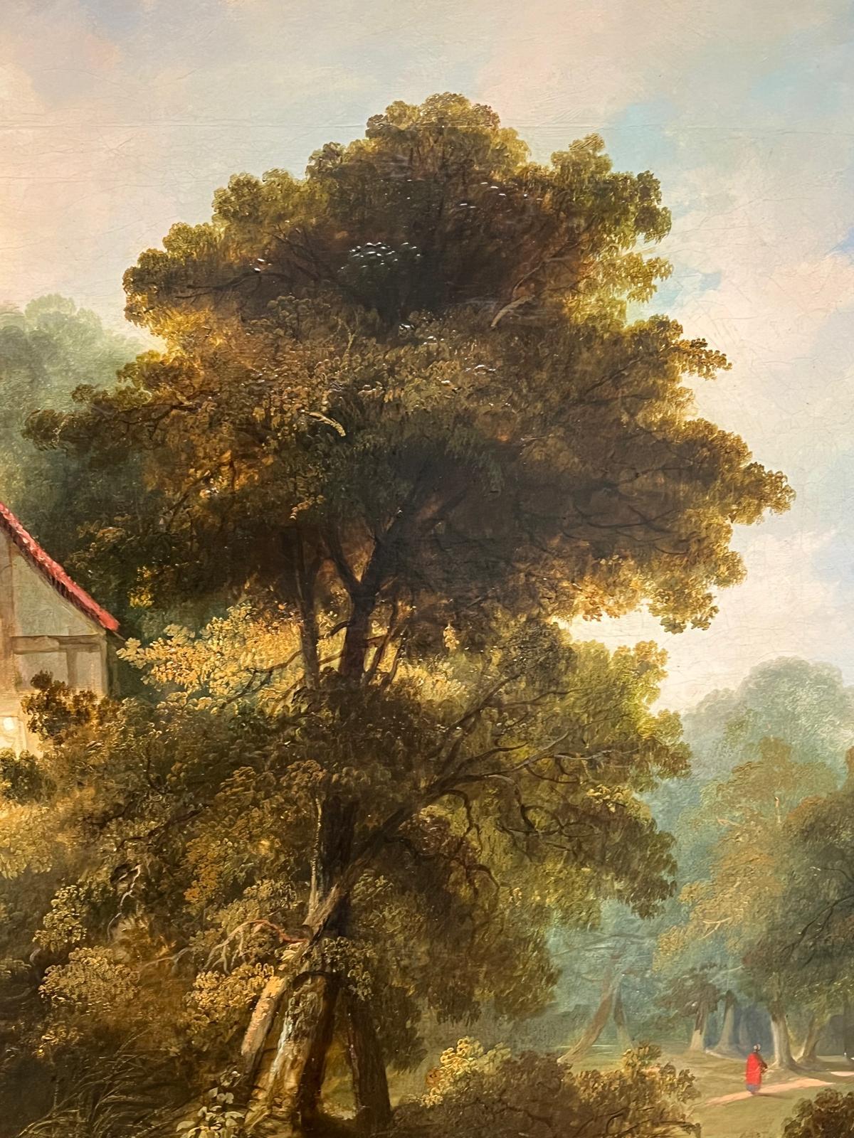 Fine Large 19th Century English Watermill Scene Oil Painting Cottage by Stream For Sale 5