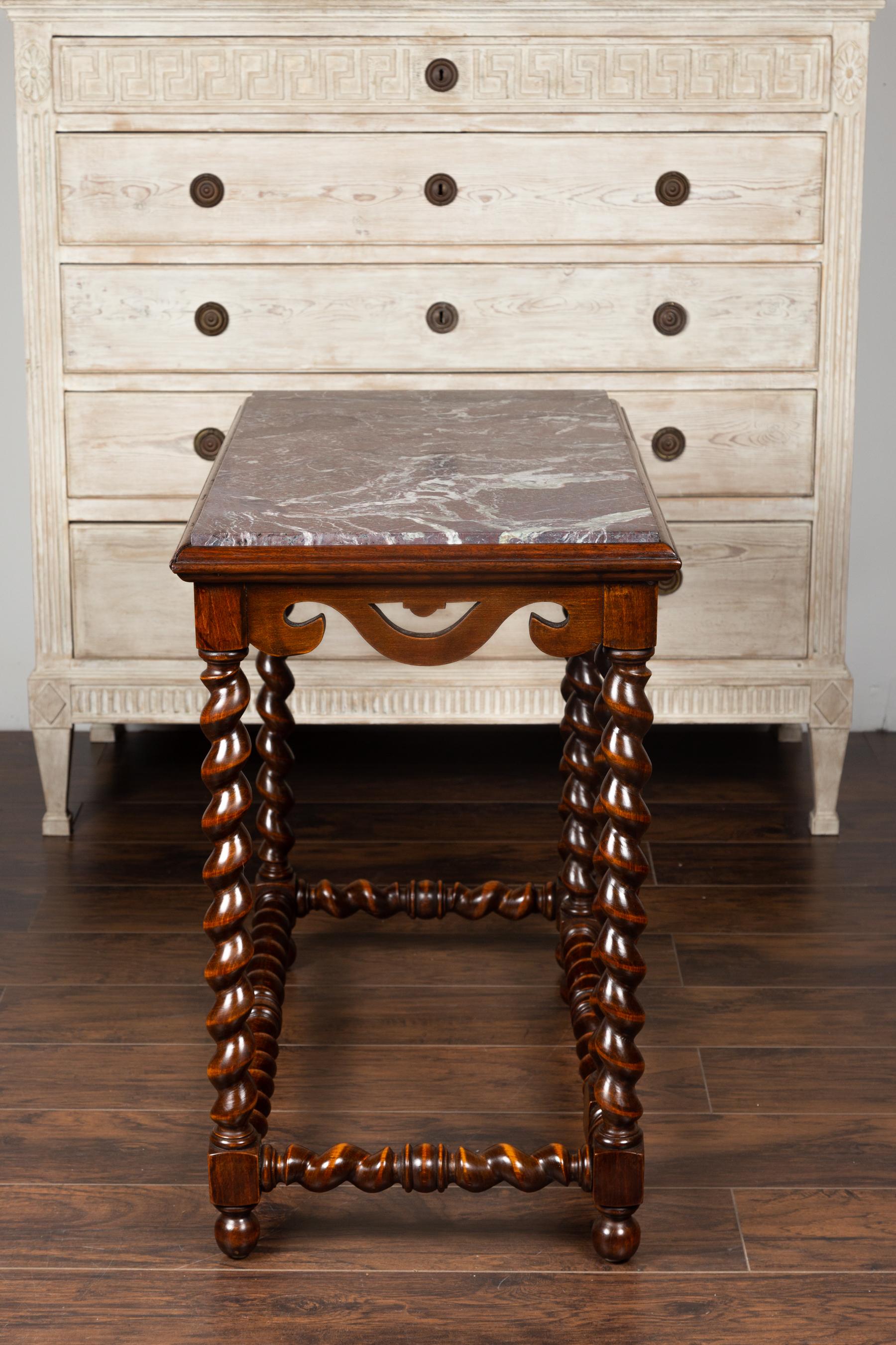 English 1850s Barley Twist Mahogany Console Table with Red Marble Top For Sale 6