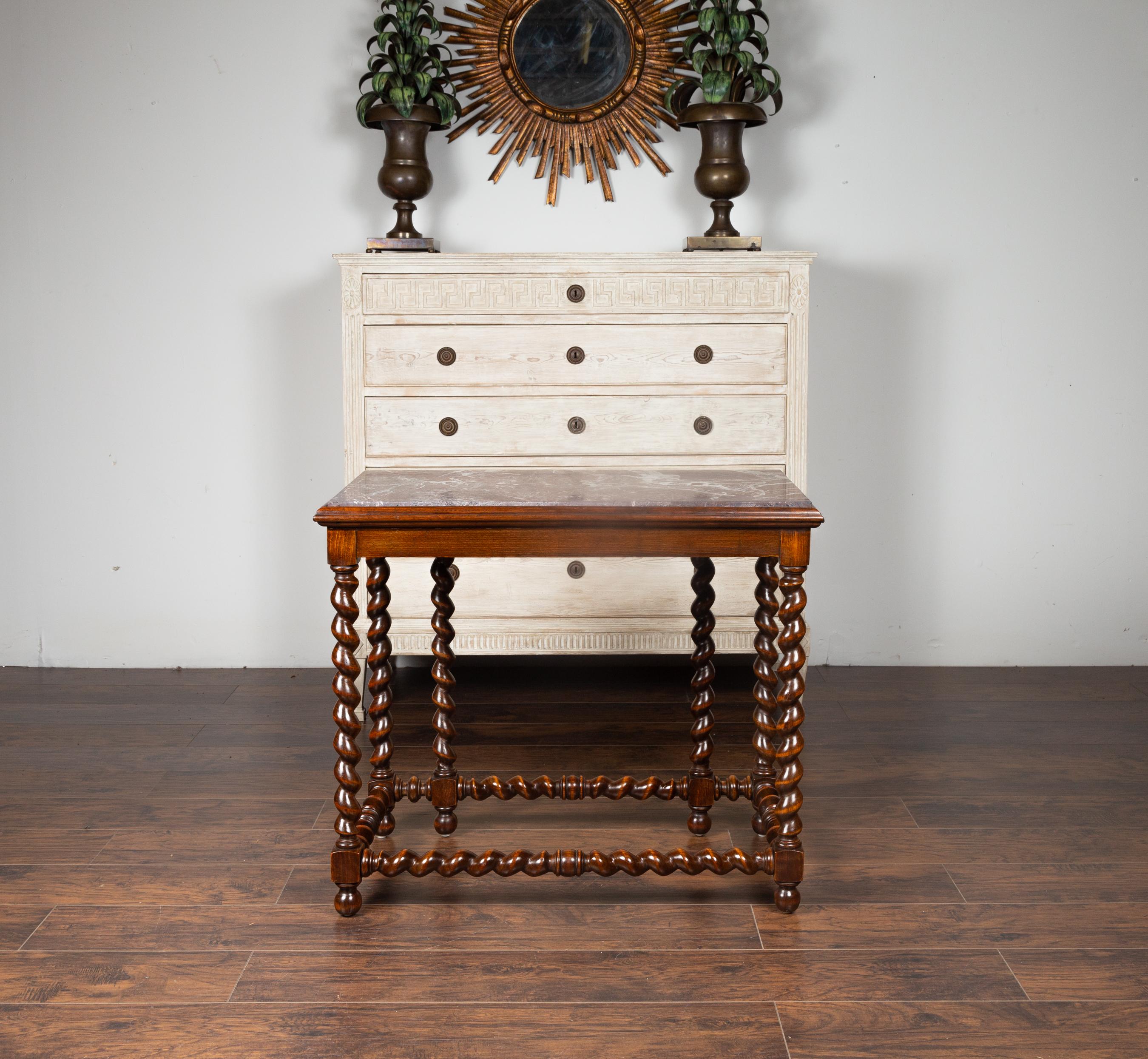 Tavolo consolle in mogano Barley Twist inglese del 1850 con piano in marmo rosso in vendita 9