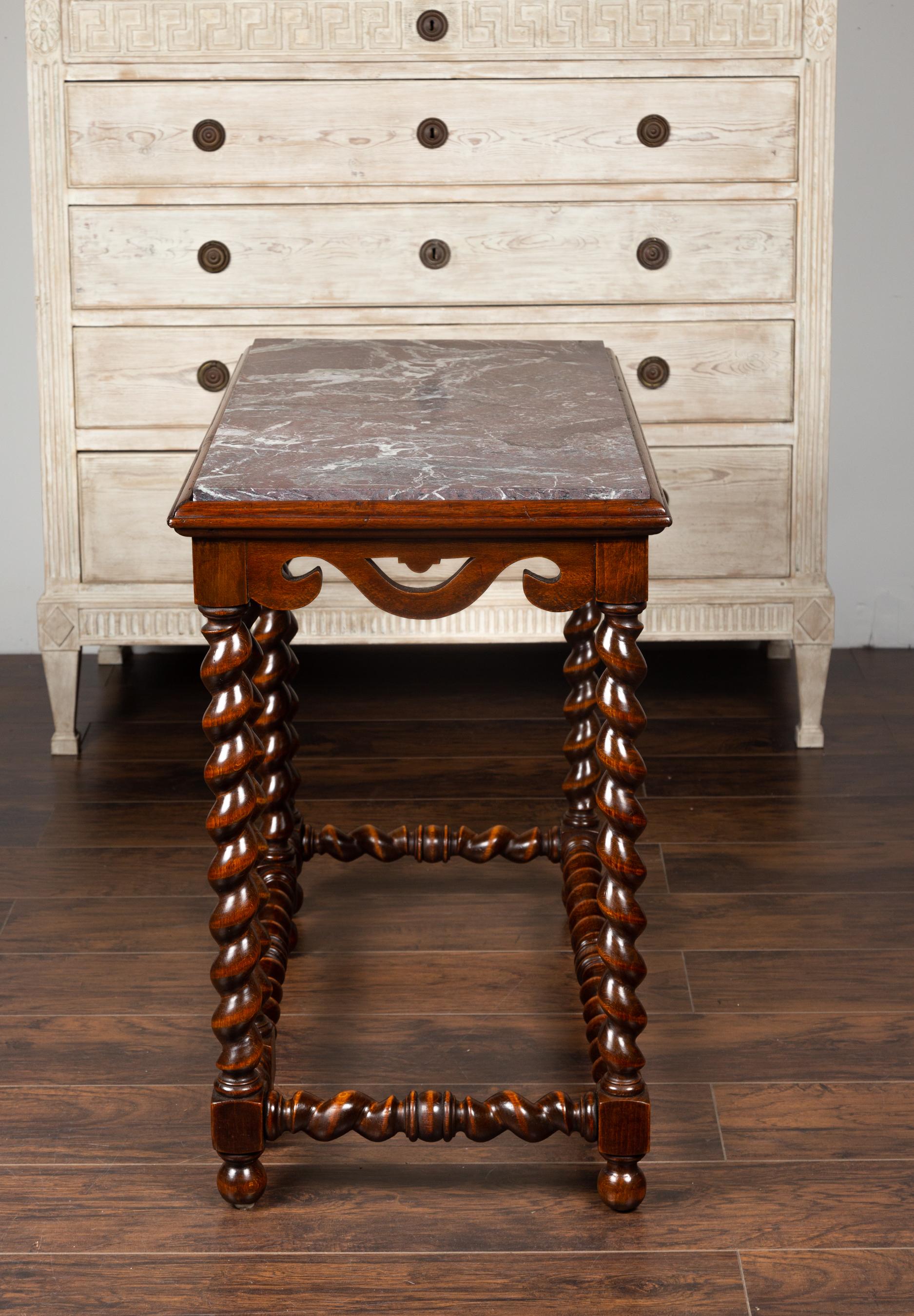 English 1850s Barley Twist Mahogany Console Table with Red Marble Top For Sale 12