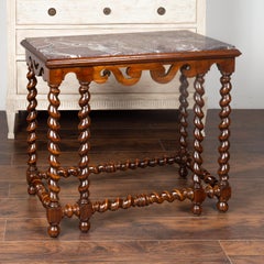 English 1850s Barley Twist Mahogany Console Table with Red Marble Top