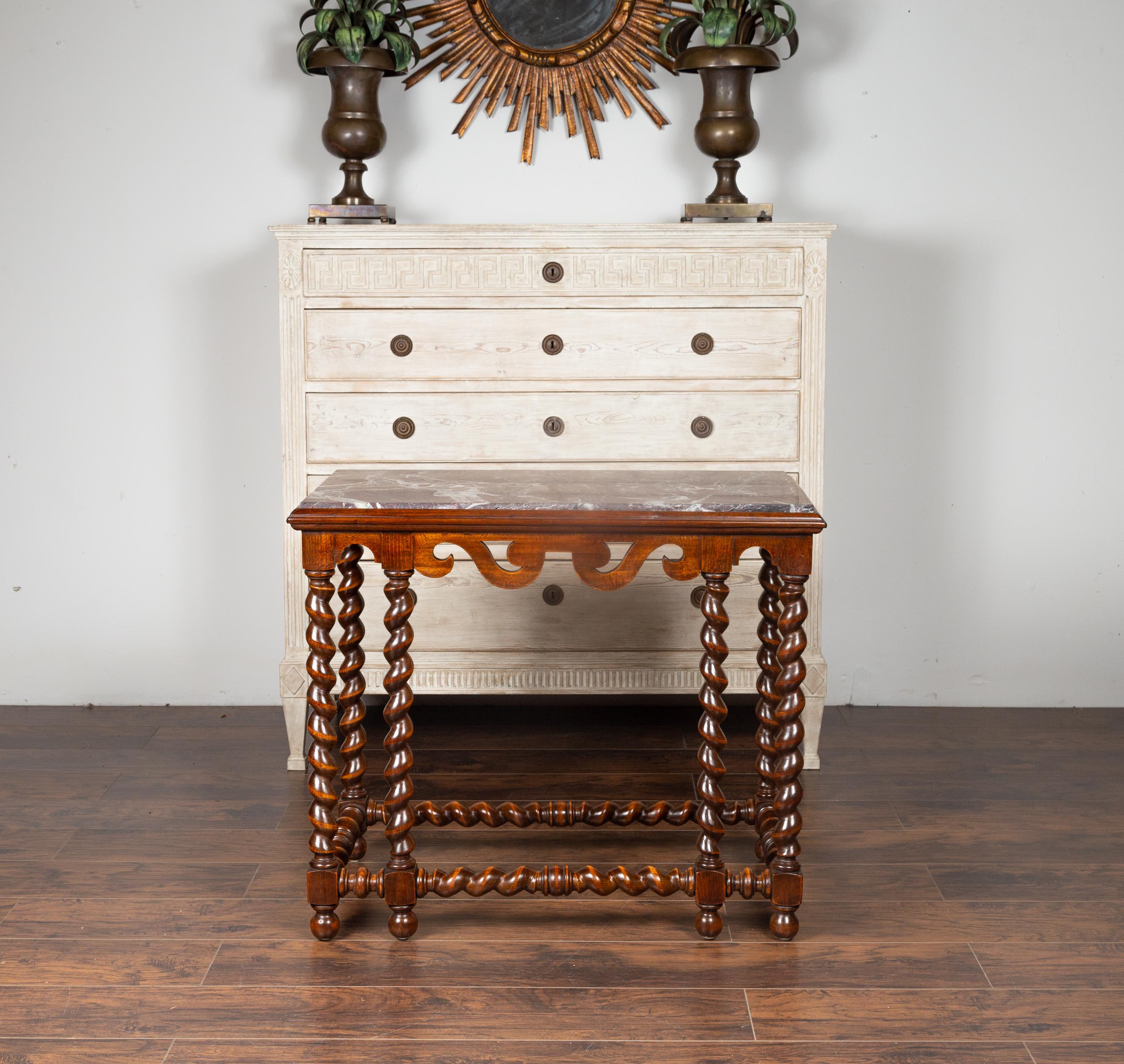 red marble console table