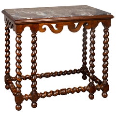 Antique English 1850s Barley Twist Mahogany Console Table with Red Marble Top