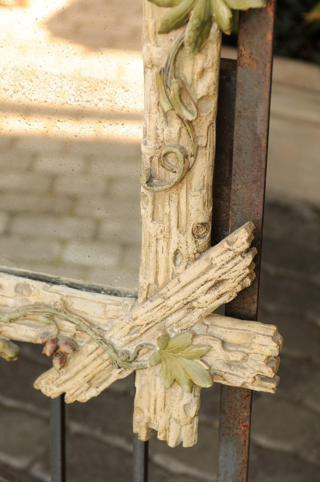 English 1850s Black Forest Style Carved Mirror with Painted Foliage and Fruits 8