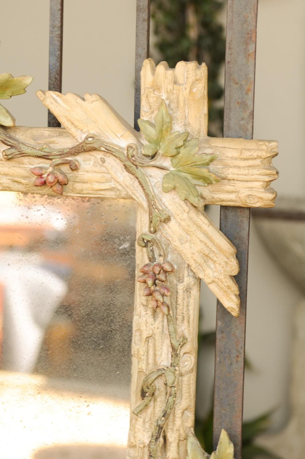 English 1850s Black Forest Style Carved Mirror with Painted Foliage and Fruits In Good Condition In Atlanta, GA