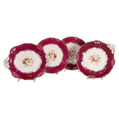 Piatti e composte con bouquet di fiori Copeland Red Border, inglese del 1850
