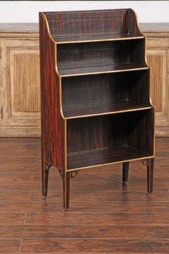 English 1850s Faux-Painted Waterfall Bookcase with Gilt Accents and Tapered Legs