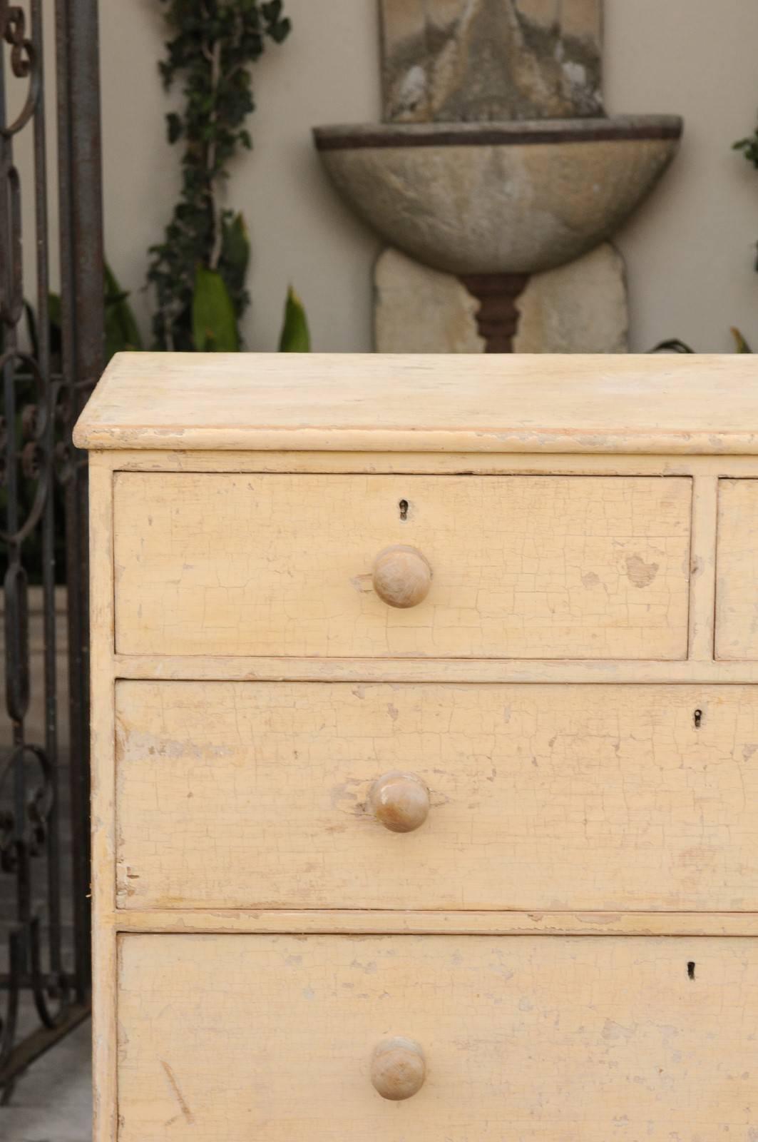 English 1850s Georgian Style Five-Drawer Chest with Dry-Scrubbed Original Paint In Good Condition In Atlanta, GA