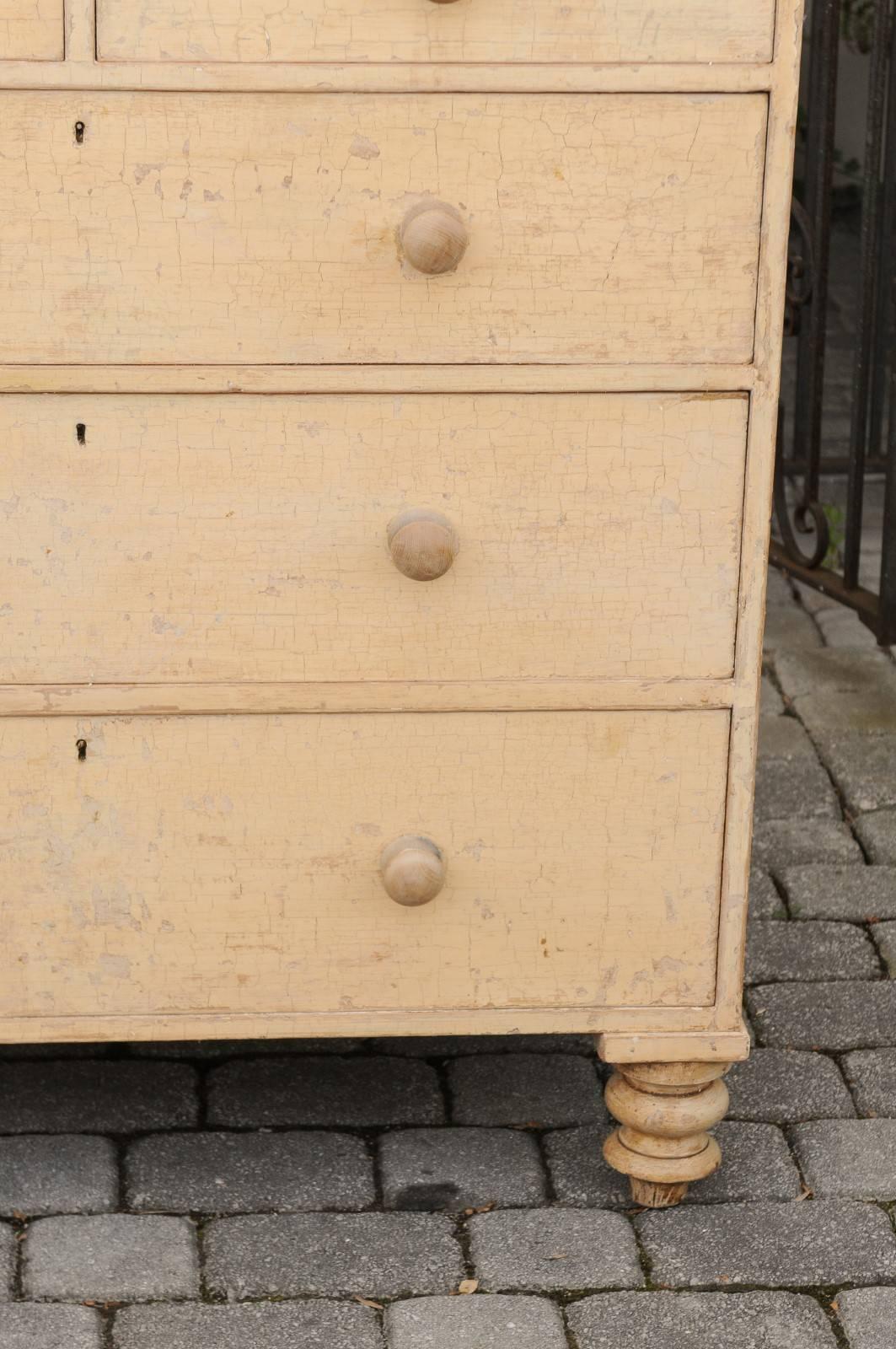 19th Century English 1850s Georgian Style Five-Drawer Chest with Dry-Scrubbed Original Paint