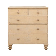 English 1850s Georgian Style Five-Drawer Chest with Dry-Scrubbed Original Paint