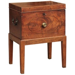 English 1850s Mahogany Cellarette with Banding and Brass Accents on Custom Stand
