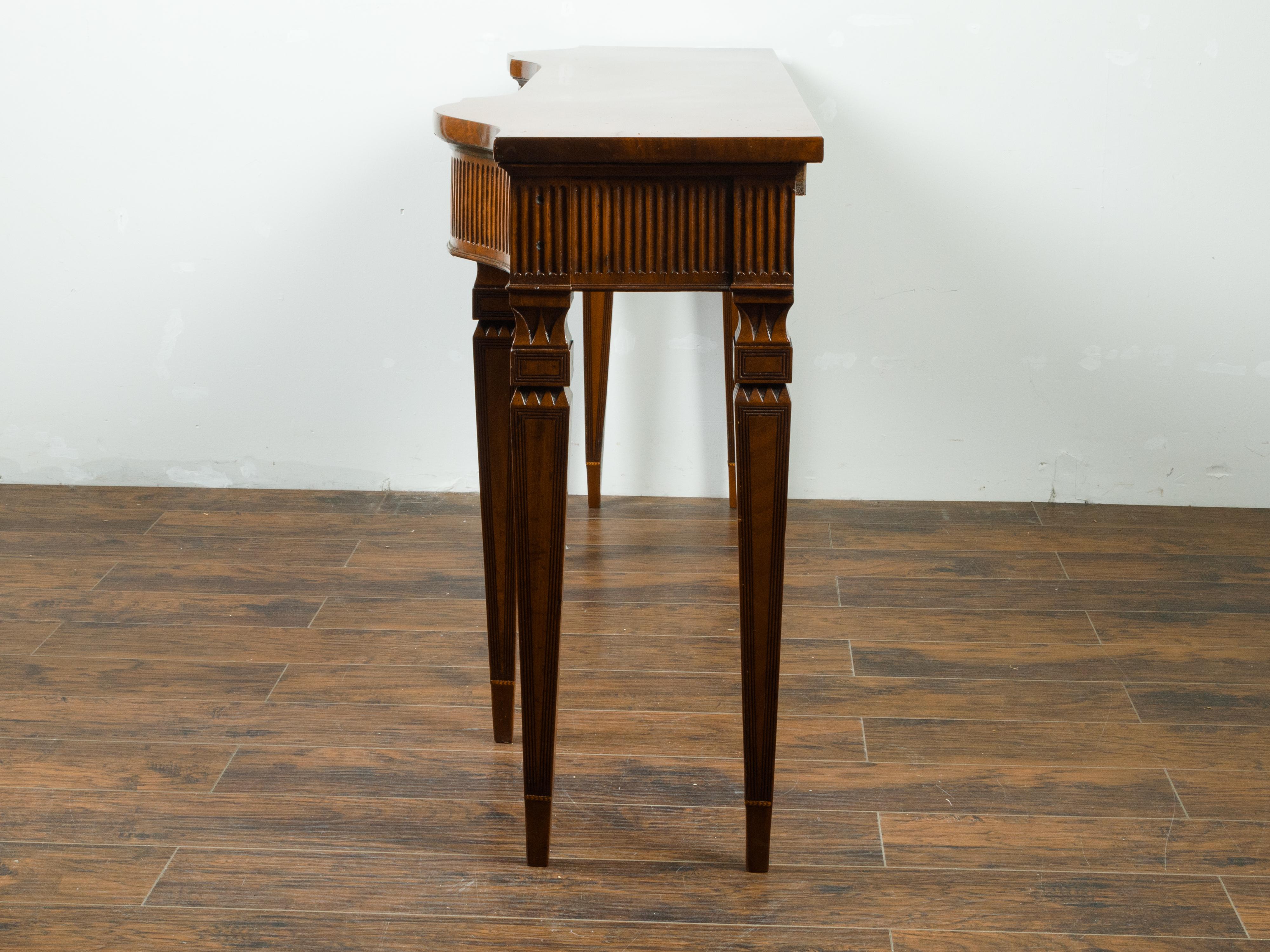 19th Century English 1850s Mahogany Console Table with Fluted Apron and Tapered Legs