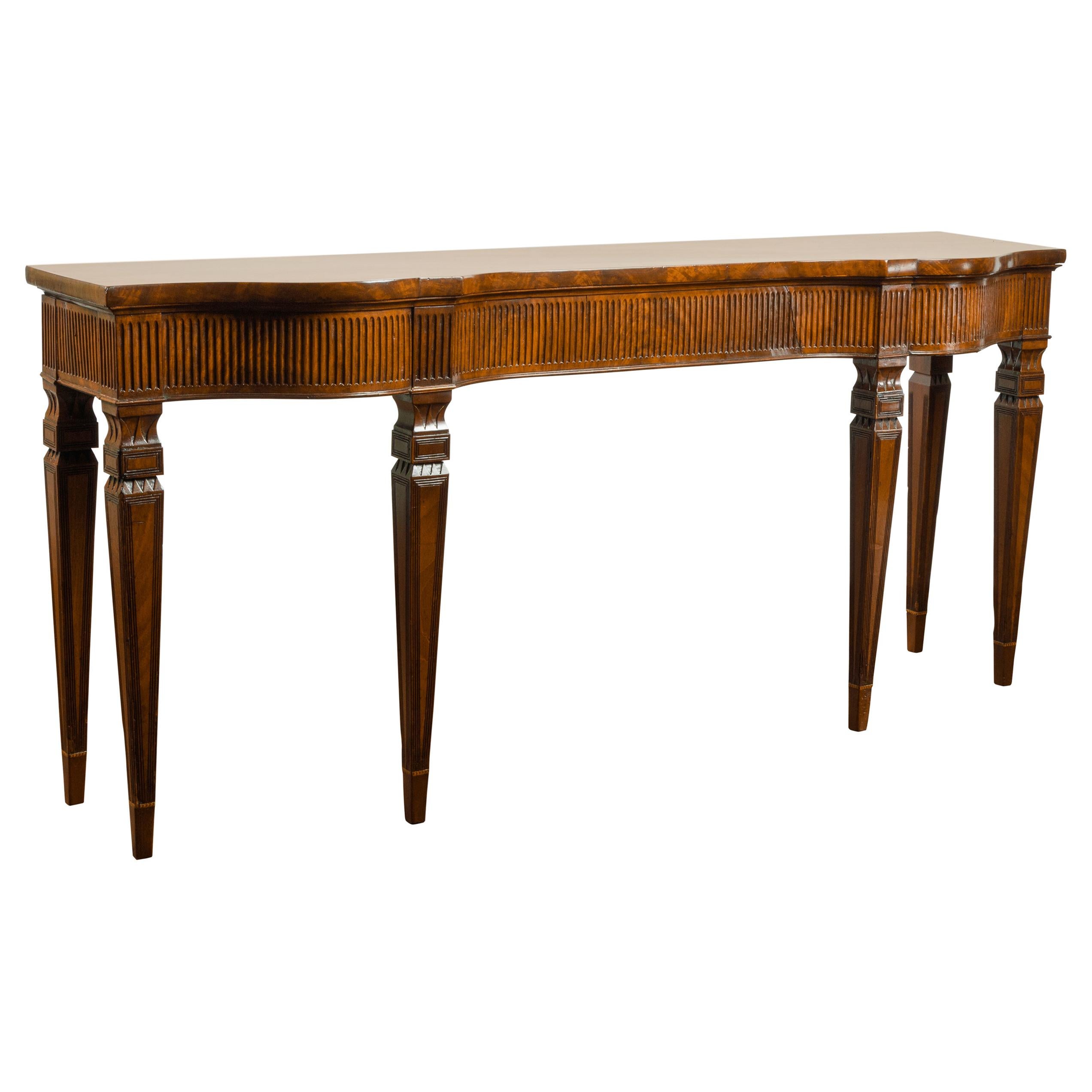 English 1850s Mahogany Console Table with Fluted Apron and Tapered Legs