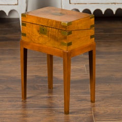 English 1850s Mahogany Lap Desk Box on Custom Stand Fitted with Black Leather
