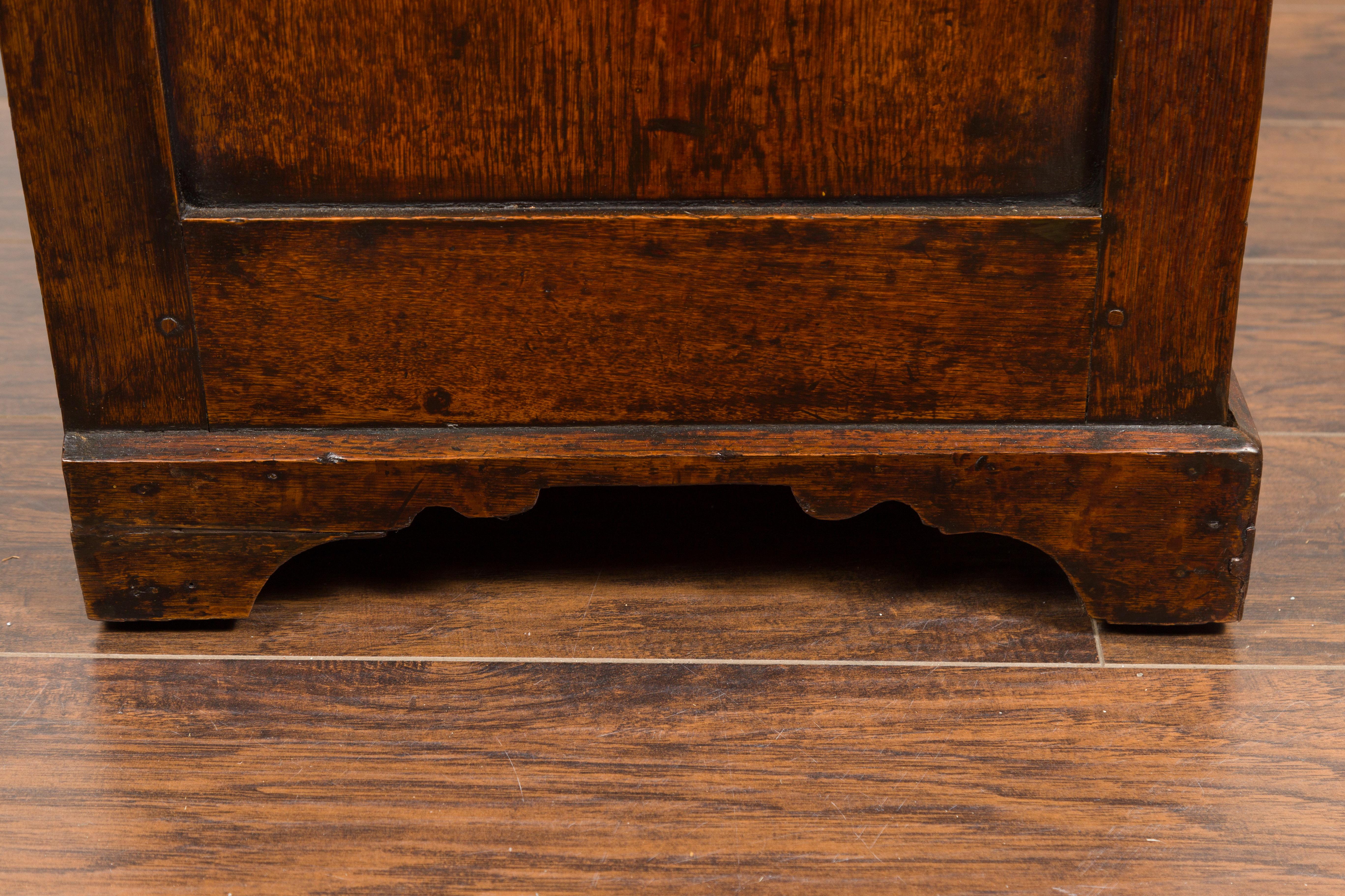 English 1850s Oak Dresser Base with Drawers, Doors, Brass Hardware, Bone Inlay 8