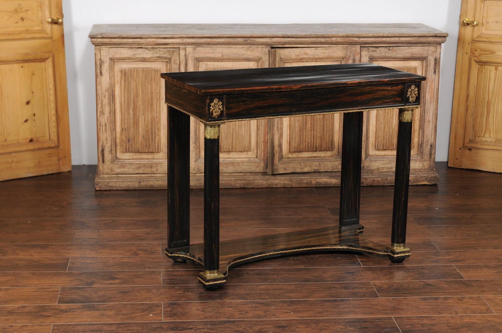 English 1850s Regency Style Faux-Painted Rosewood Console with Bronze Mounts In Good Condition In Atlanta, GA