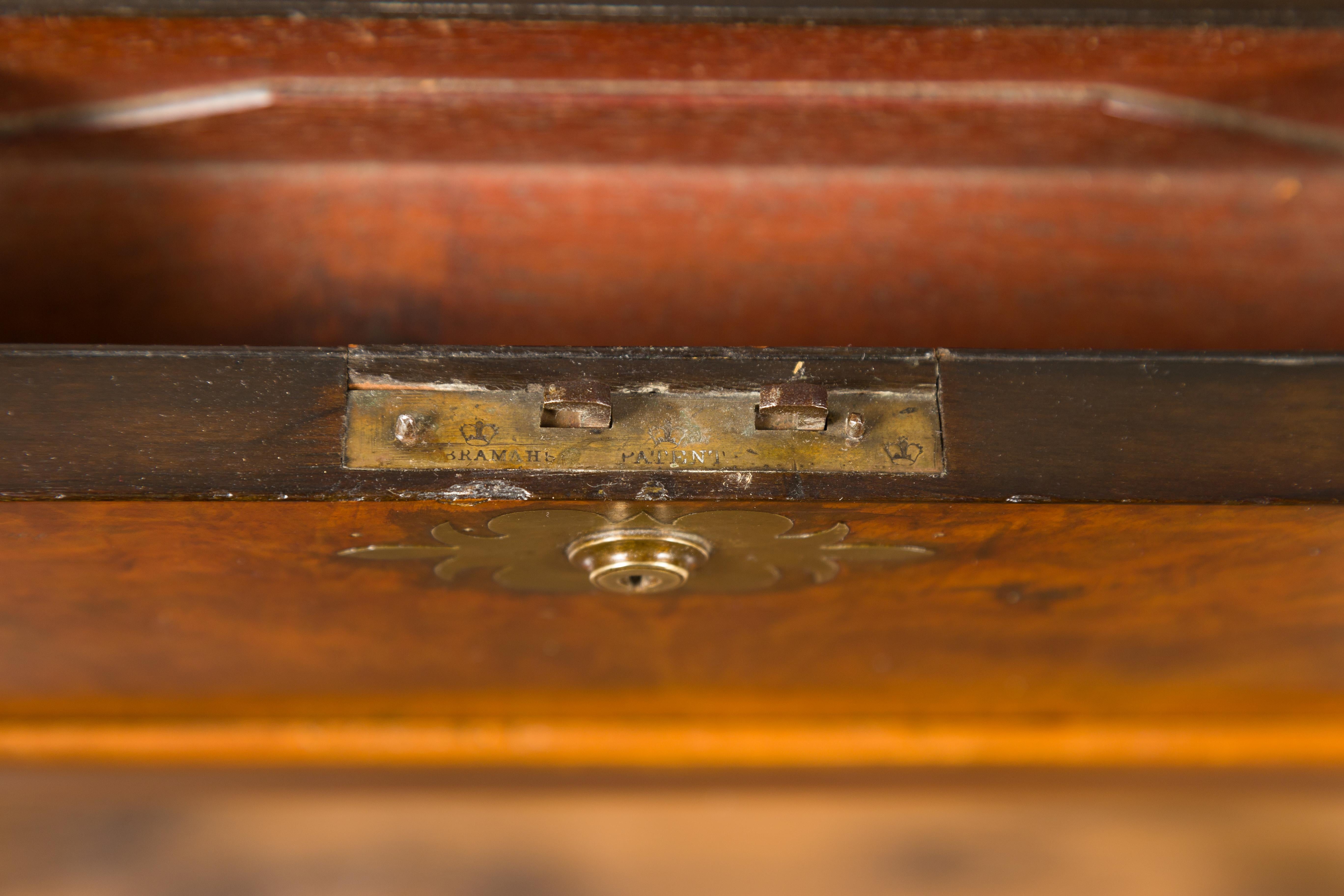 English 1850s Walnut Lap Desk Box on Custom Stand Fitted with Green Leather 4