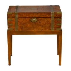 English 1850s Walnut Lap Desk Box on Custom Stand Fitted with Green Leather