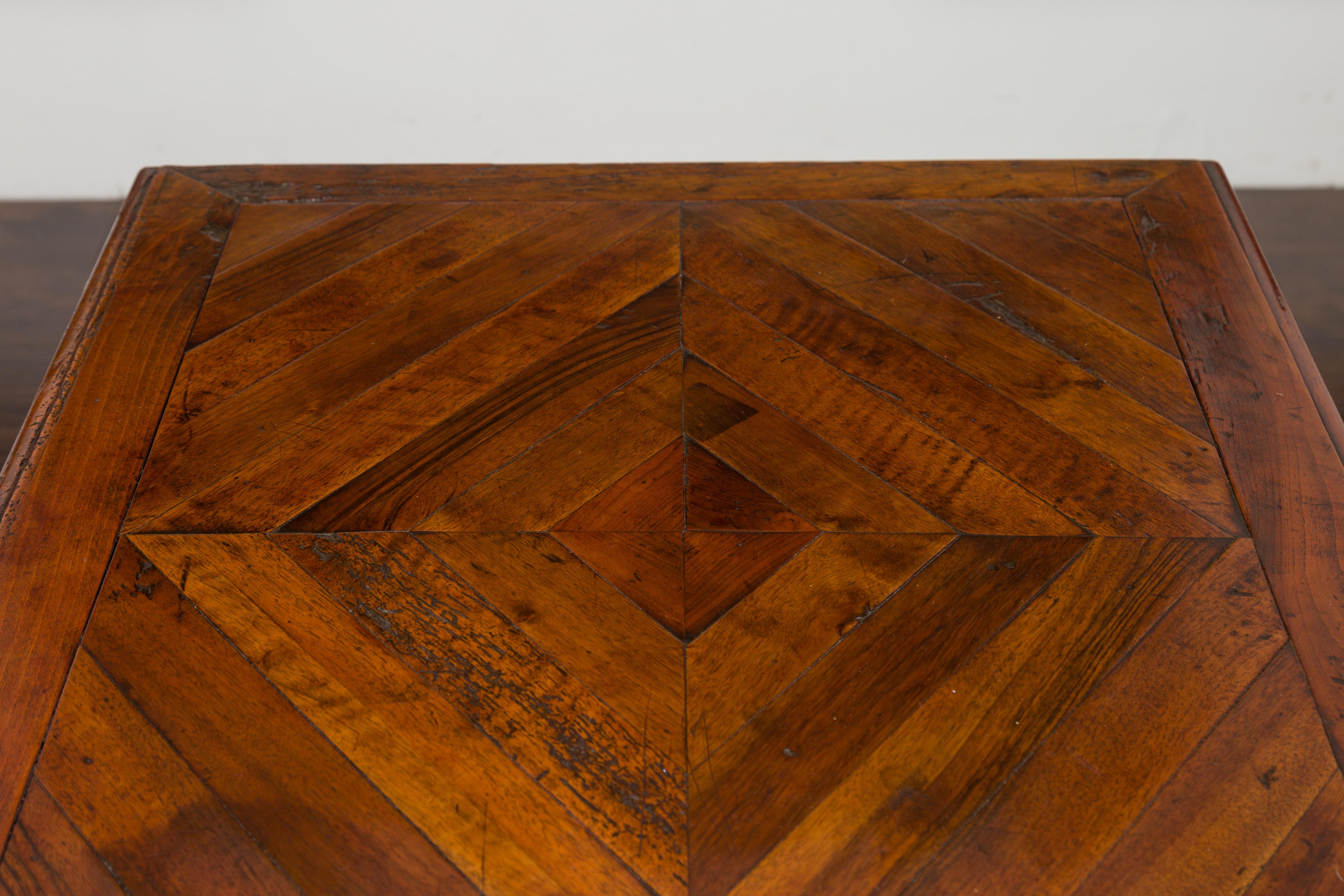 Inlay English 1850s Walnut Parquet Top Table with Single Drawer and Turned Legs For Sale
