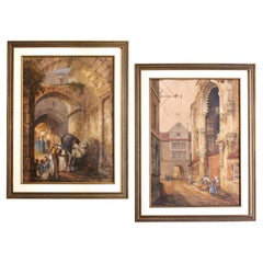 English 1859 Pair of Watercolors "East" & "West" by Edward Booty