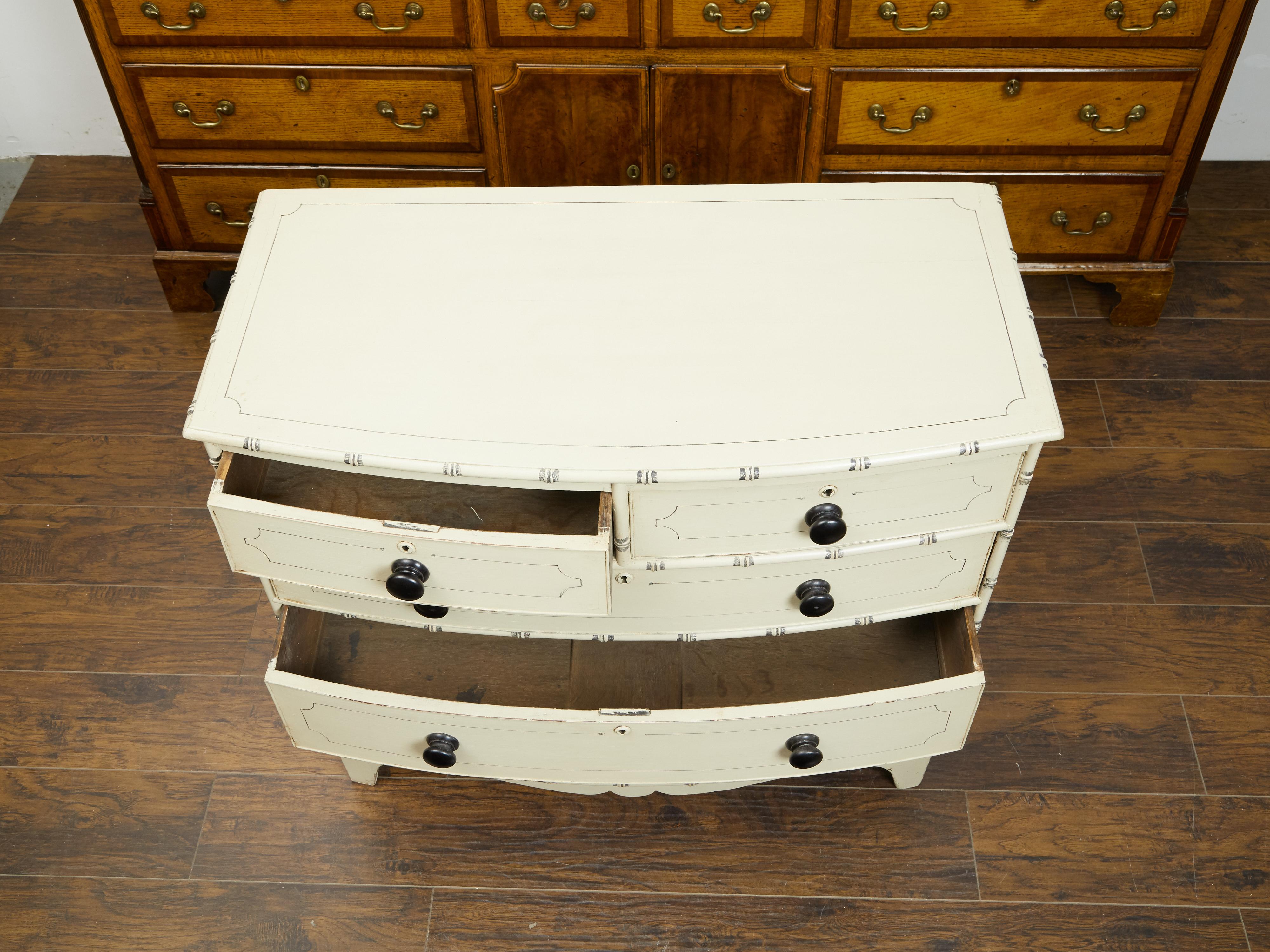 English 1860s Bow Front Five-Drawer Painted Chest with Light Color 1